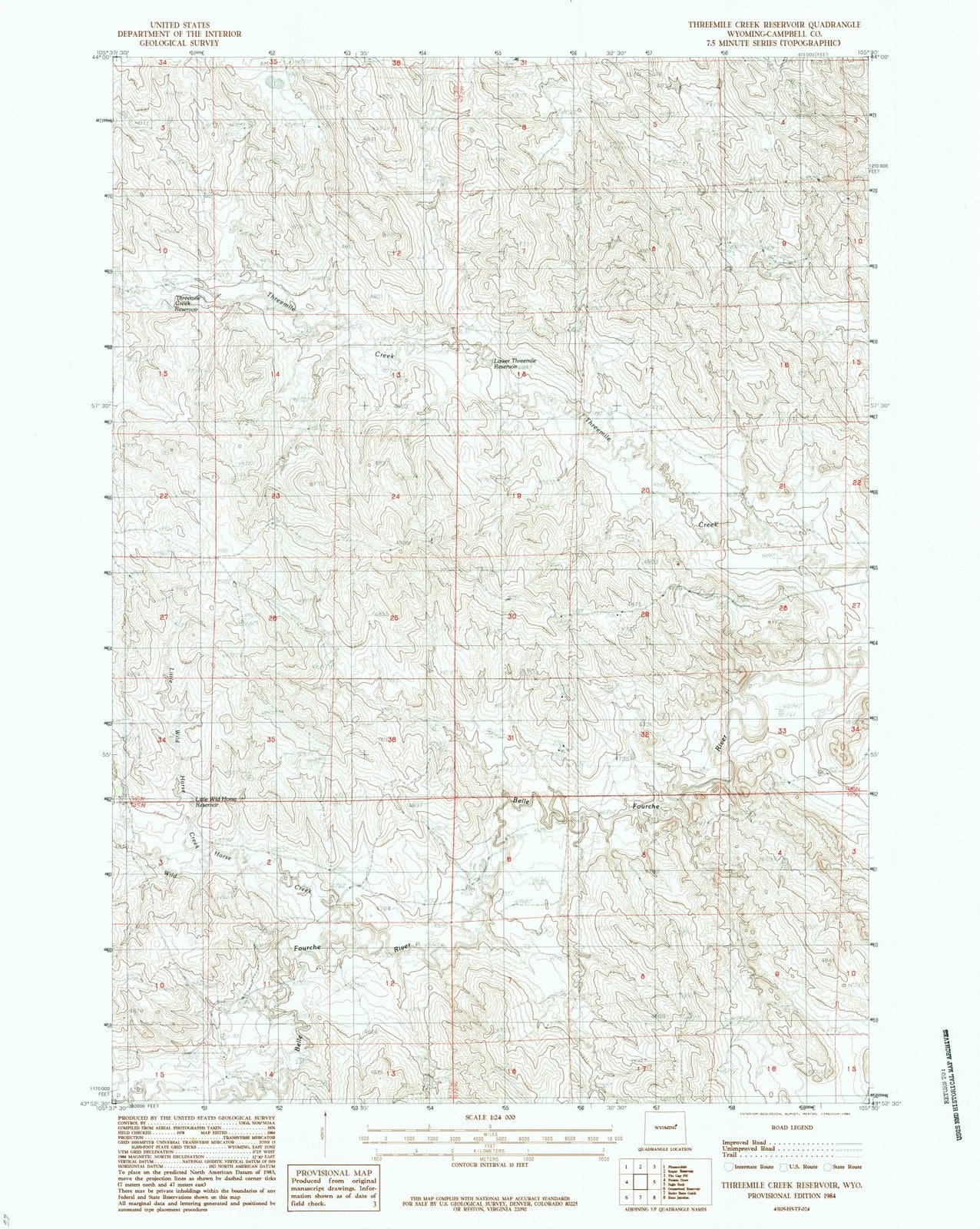 1984 Threemile Creek Reservoir, WY - Wyoming - USGS Topographic Map