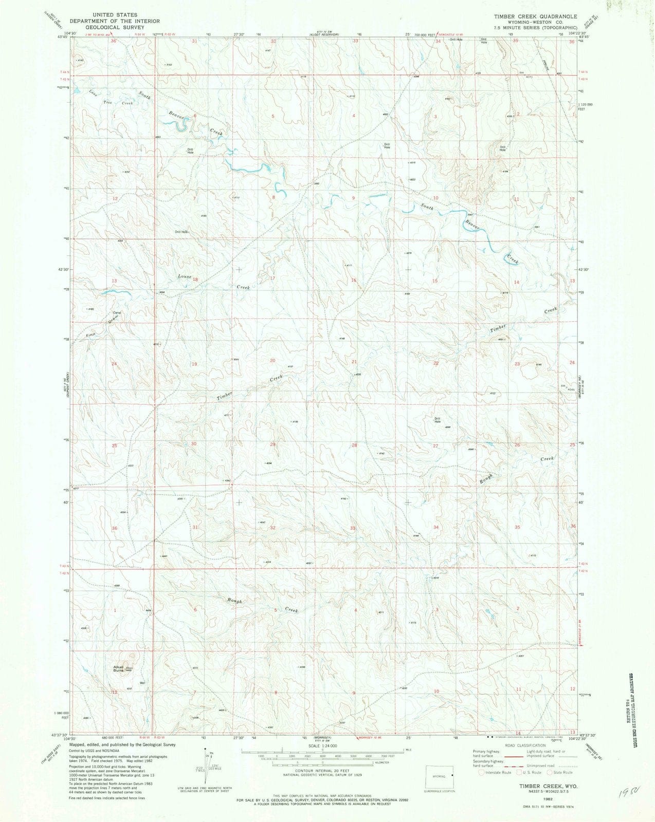 1982 Timber Creek, WY - Wyoming - USGS Topographic Map