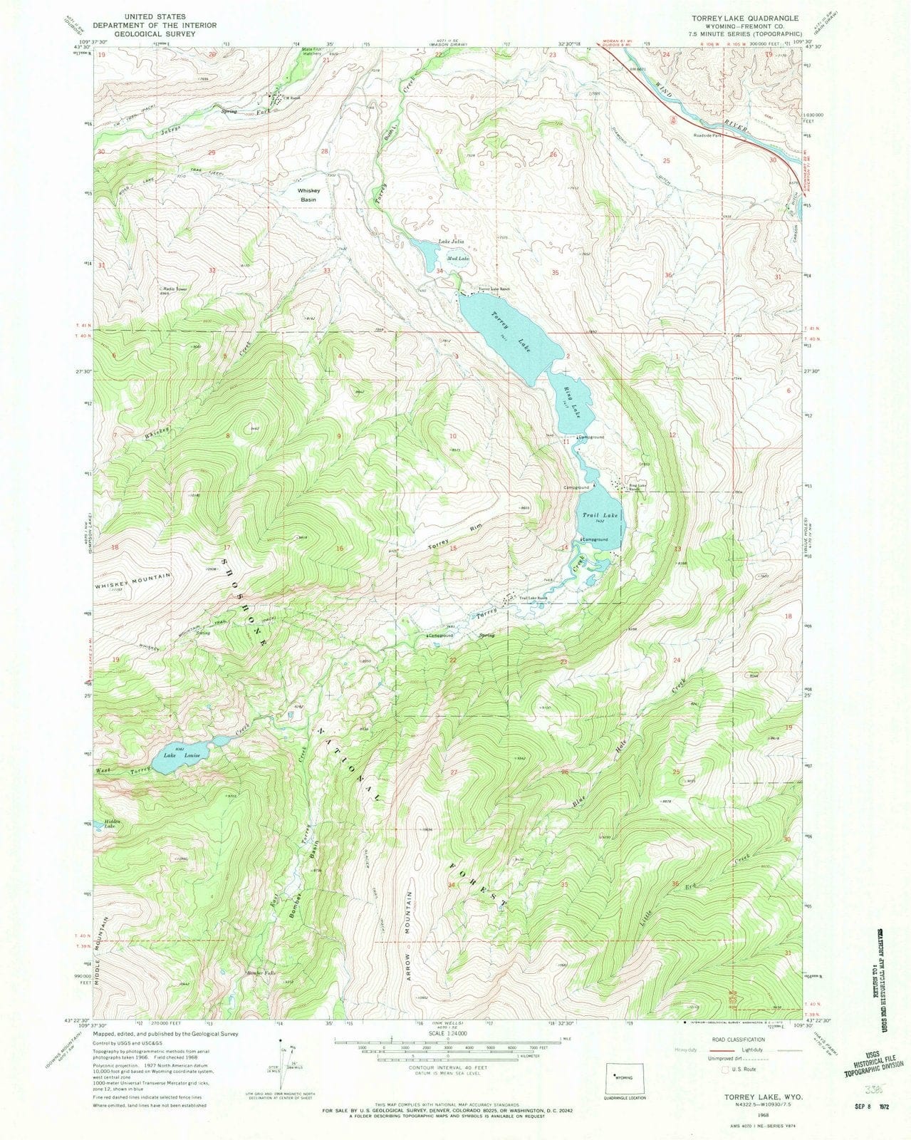 1968 Torrey Lake, WY - Wyoming - USGS Topographic Map