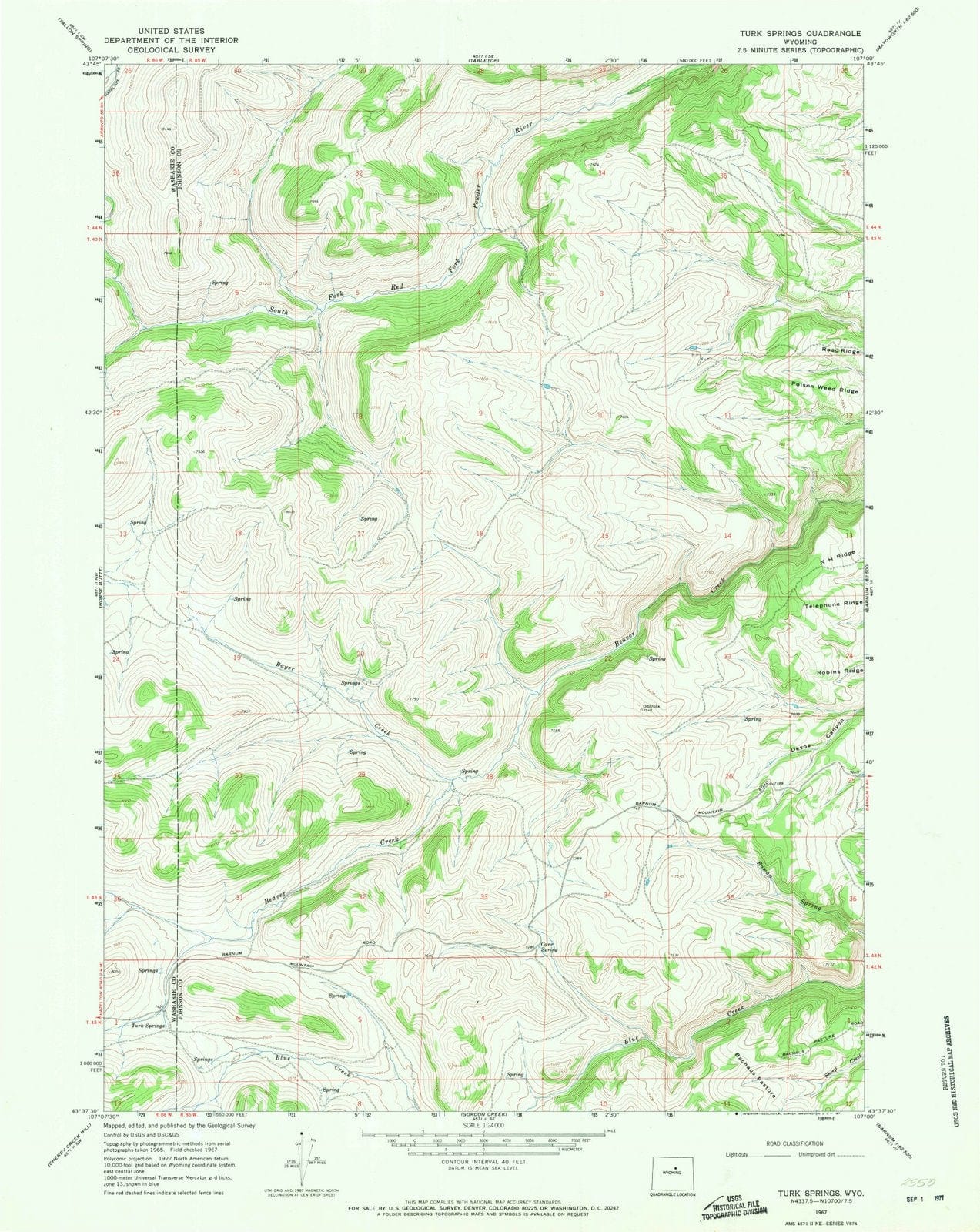 1967 Turk Springs, WY - Wyoming - USGS Topographic Map