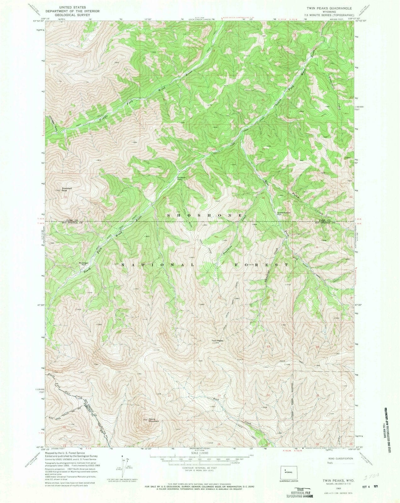1969 Twin Peaks, WY - Wyoming - USGS Topographic Map