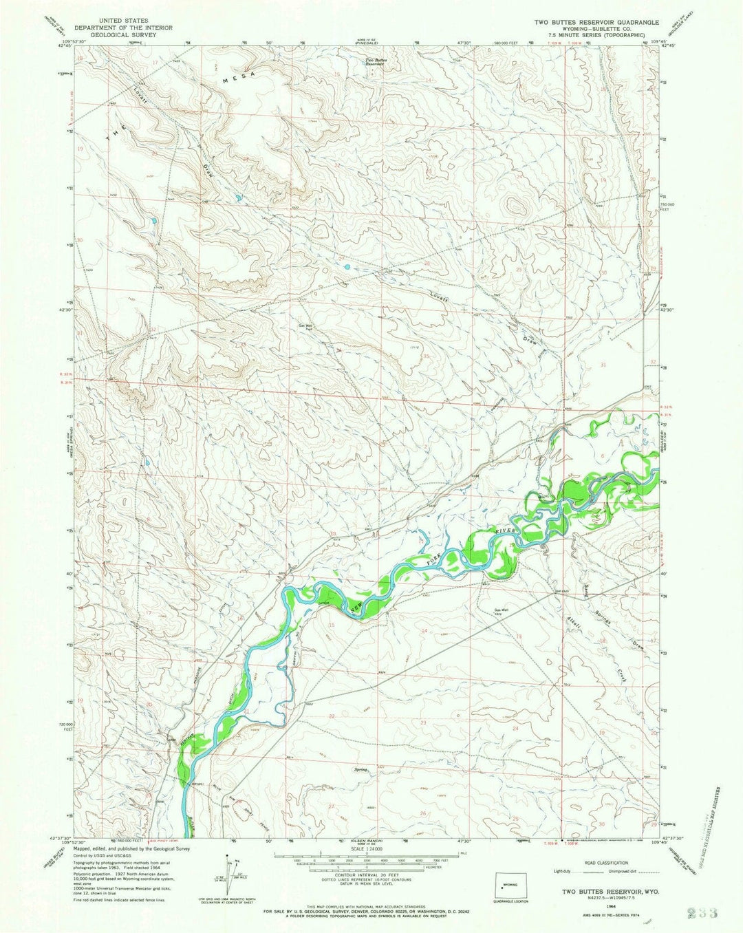 1964 Two Buttes Reservoir, WY - Wyoming - USGS Topographic Map