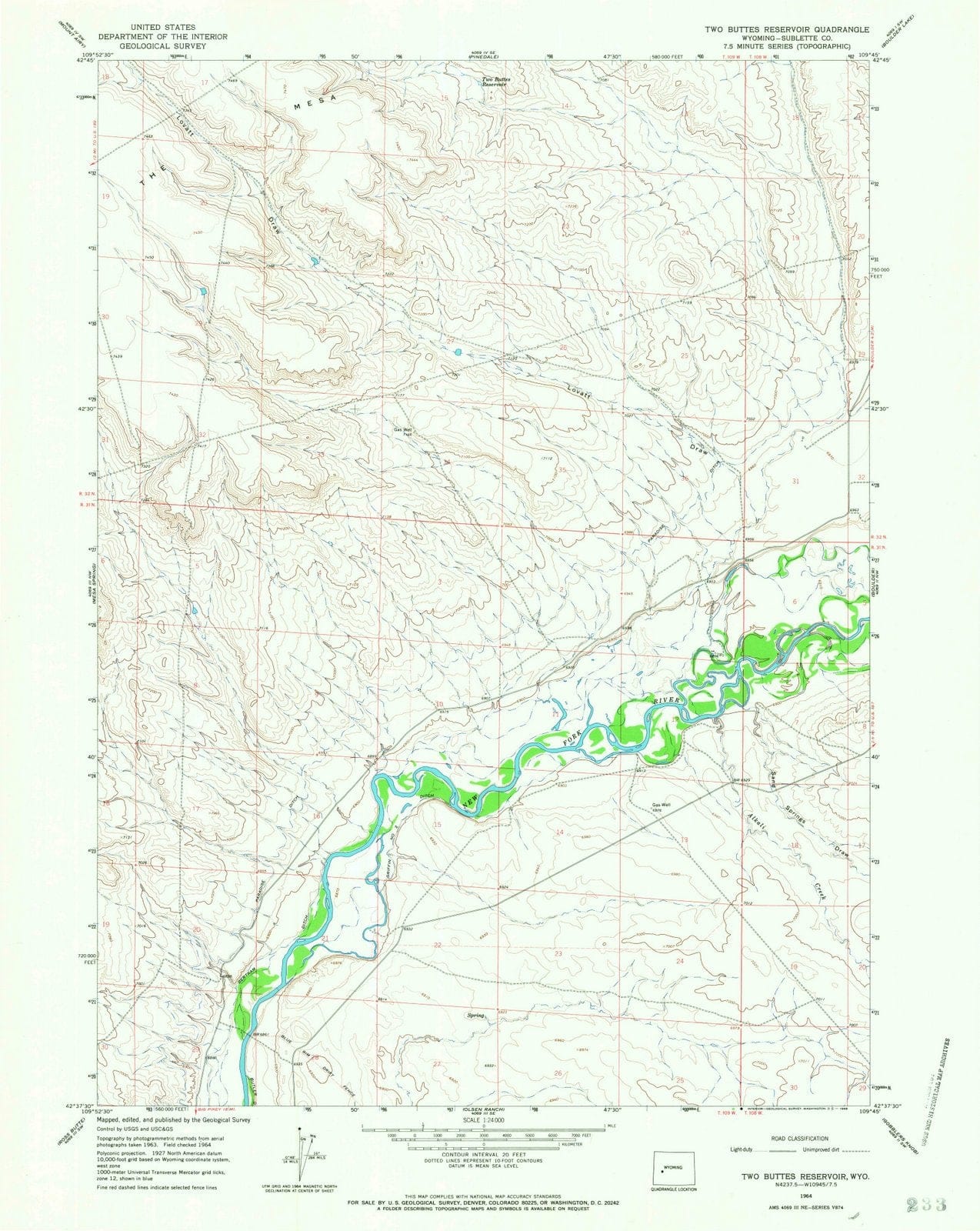 1964 Two Buttes Reservoir, WY - Wyoming - USGS Topographic Map