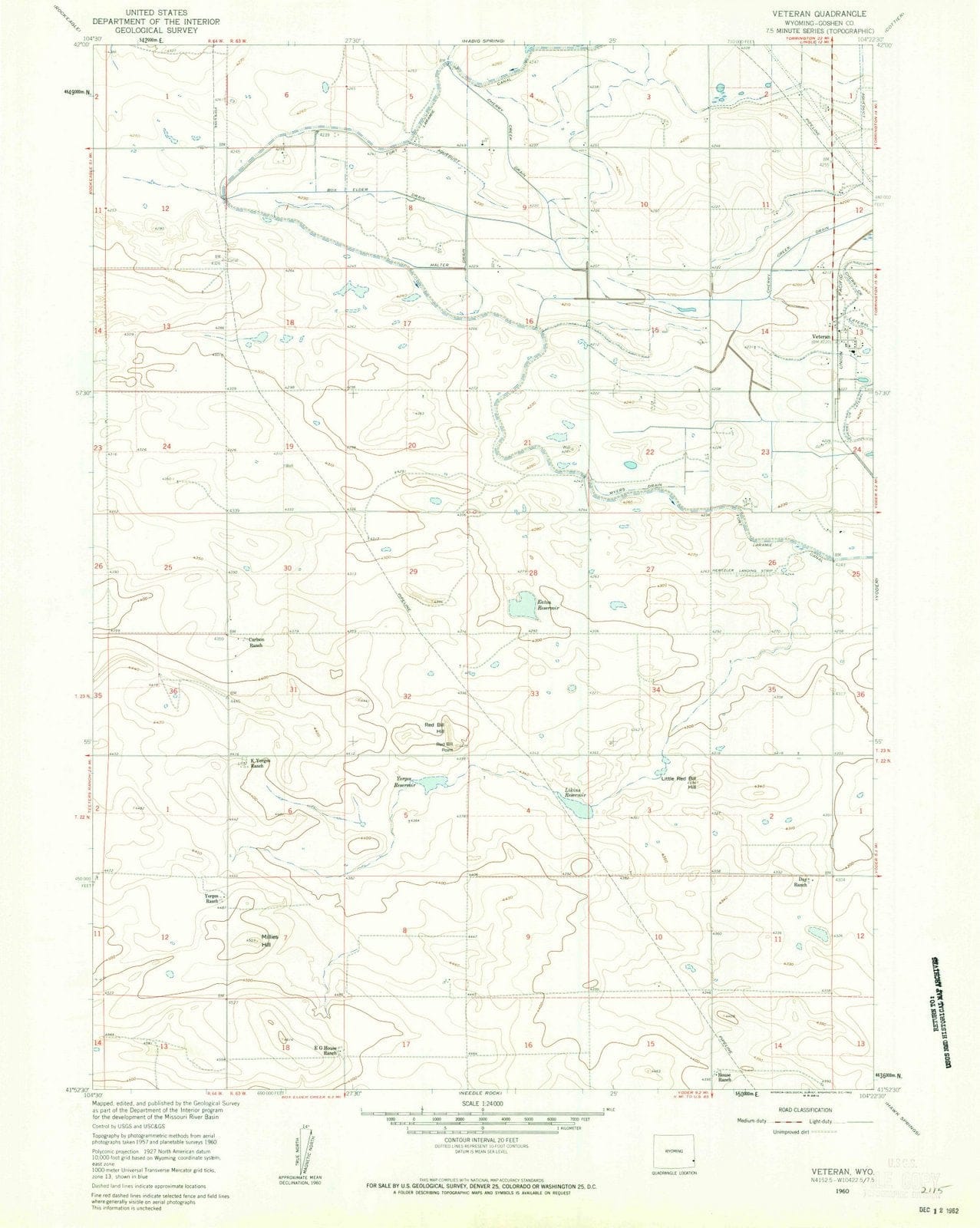1960 Veteran, WY - Wyoming - USGS Topographic Map