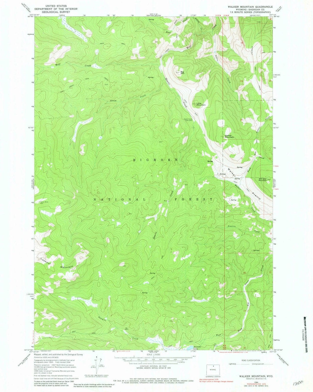 1964 Walker Mountain, WY - Wyoming - USGS Topographic Map