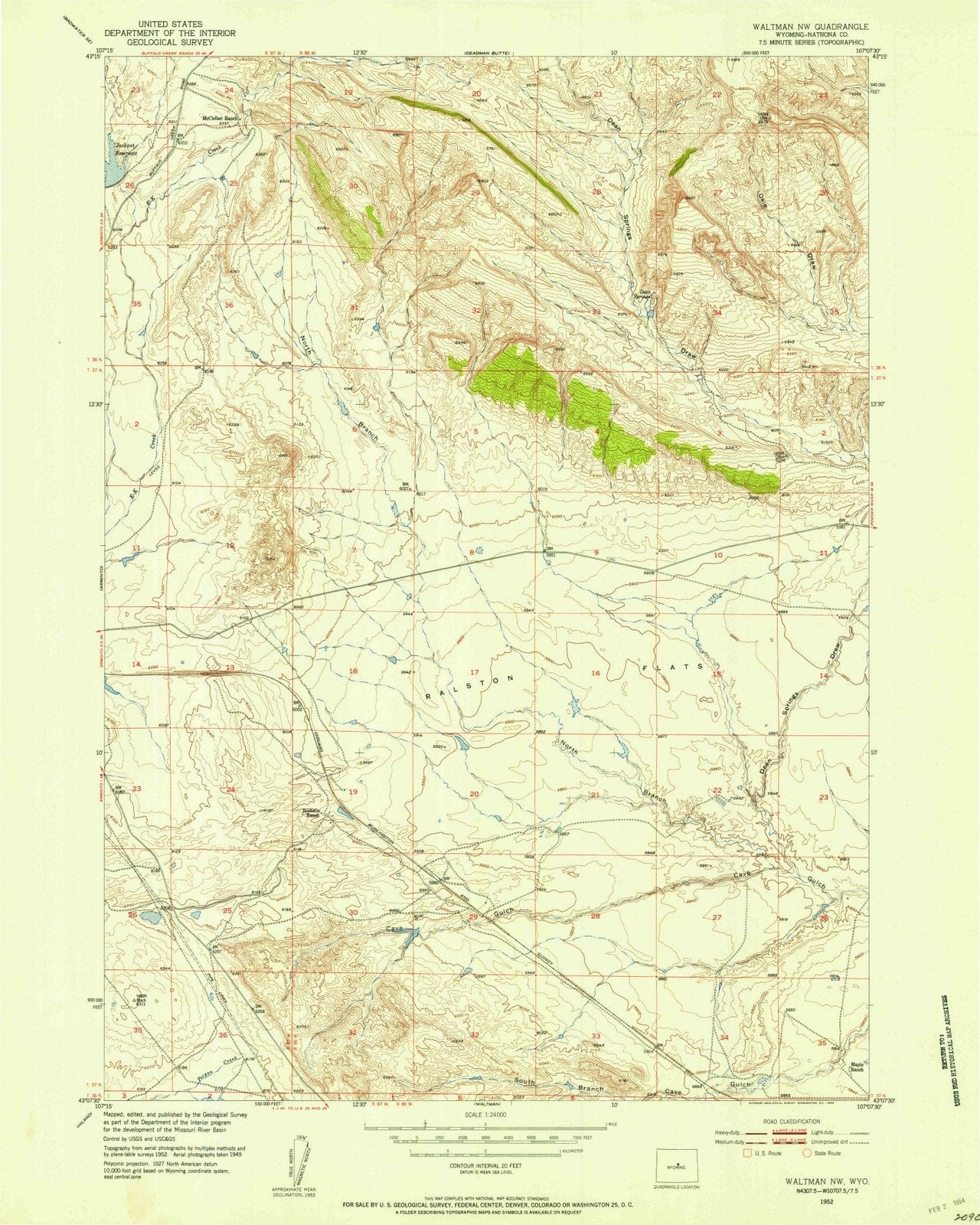 1952 Waltman, WY - Wyoming - USGS Topographic Map
