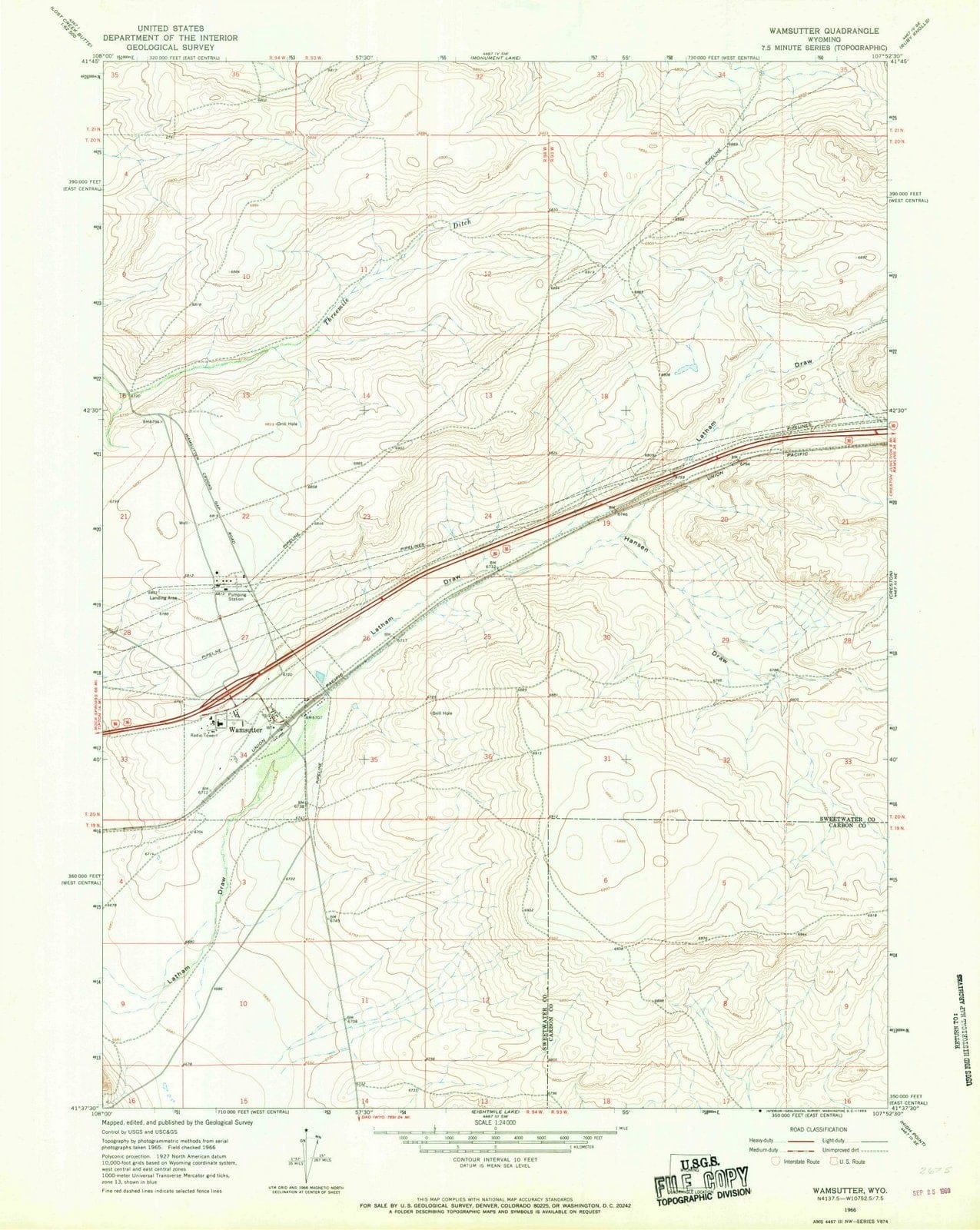 1966 Wamsutter, WY - Wyoming - USGS Topographic Map
