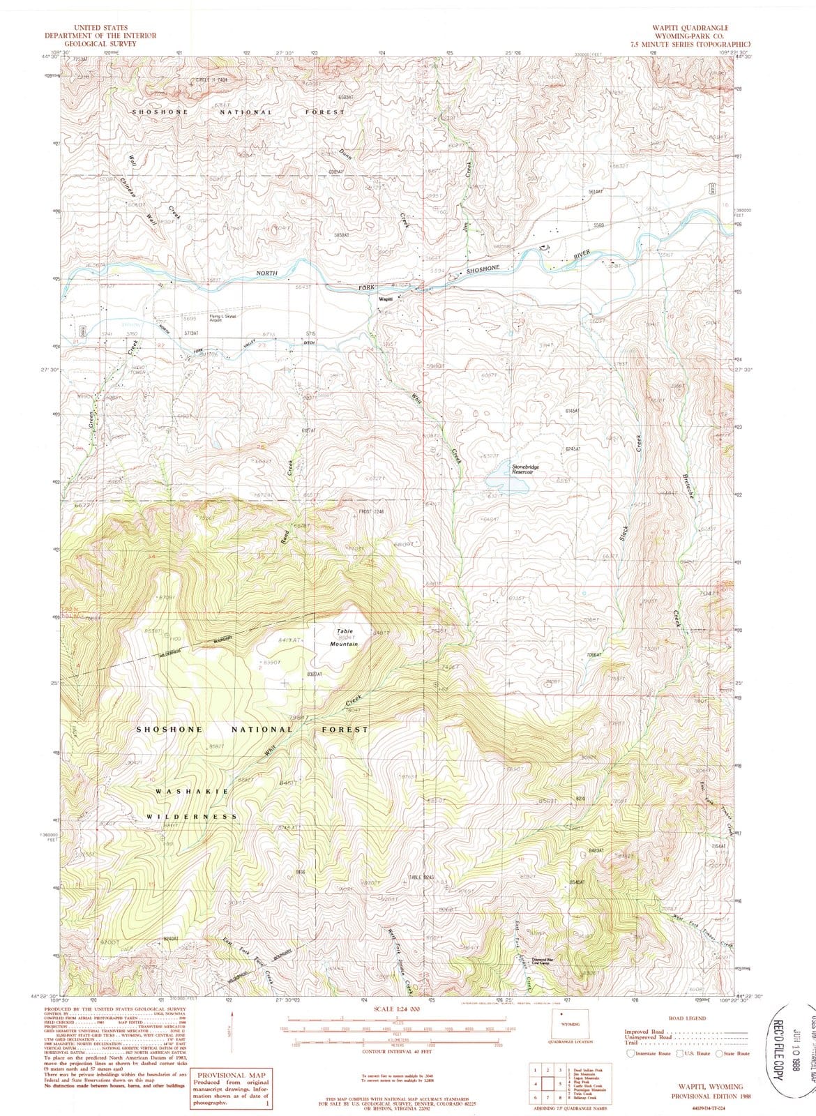 1988 Wapiti, WY - Wyoming - USGS Topographic Map