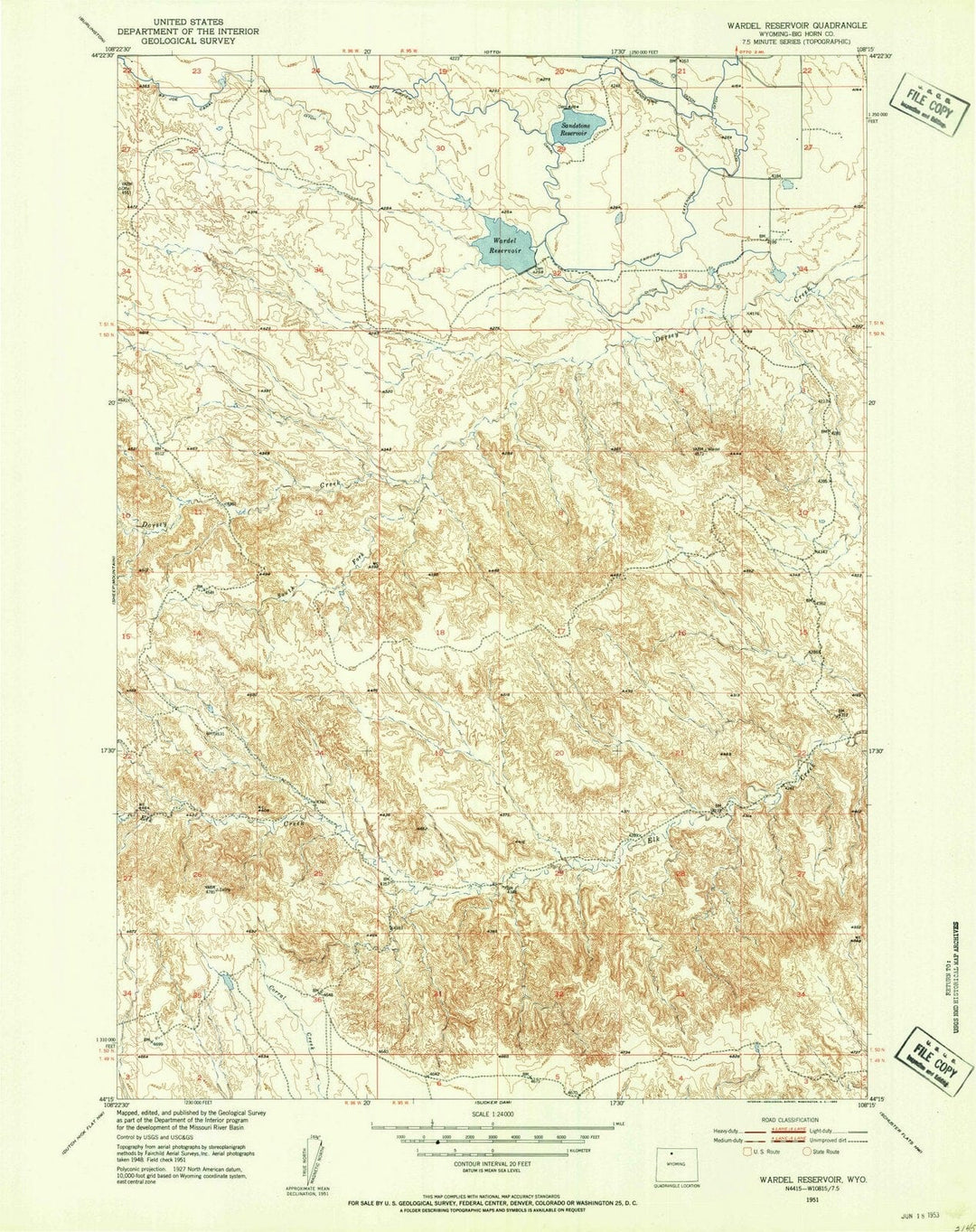 1951 Wardel Reservoir, WY - Wyoming - USGS Topographic Map