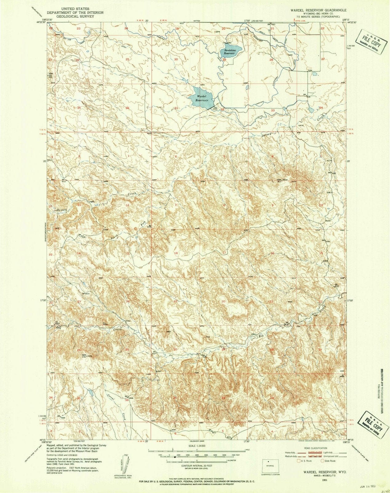 1951 Wardel Reservoir, WY - Wyoming - USGS Topographic Map