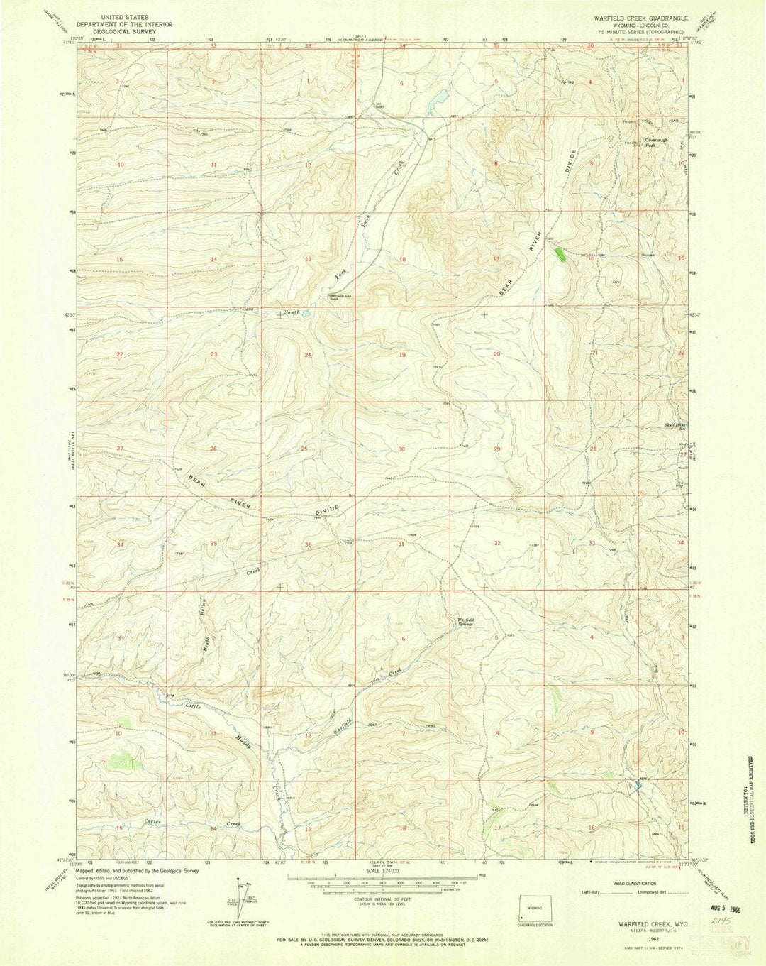 1962 Warfield Creek, WY - Wyoming - USGS Topographic Map