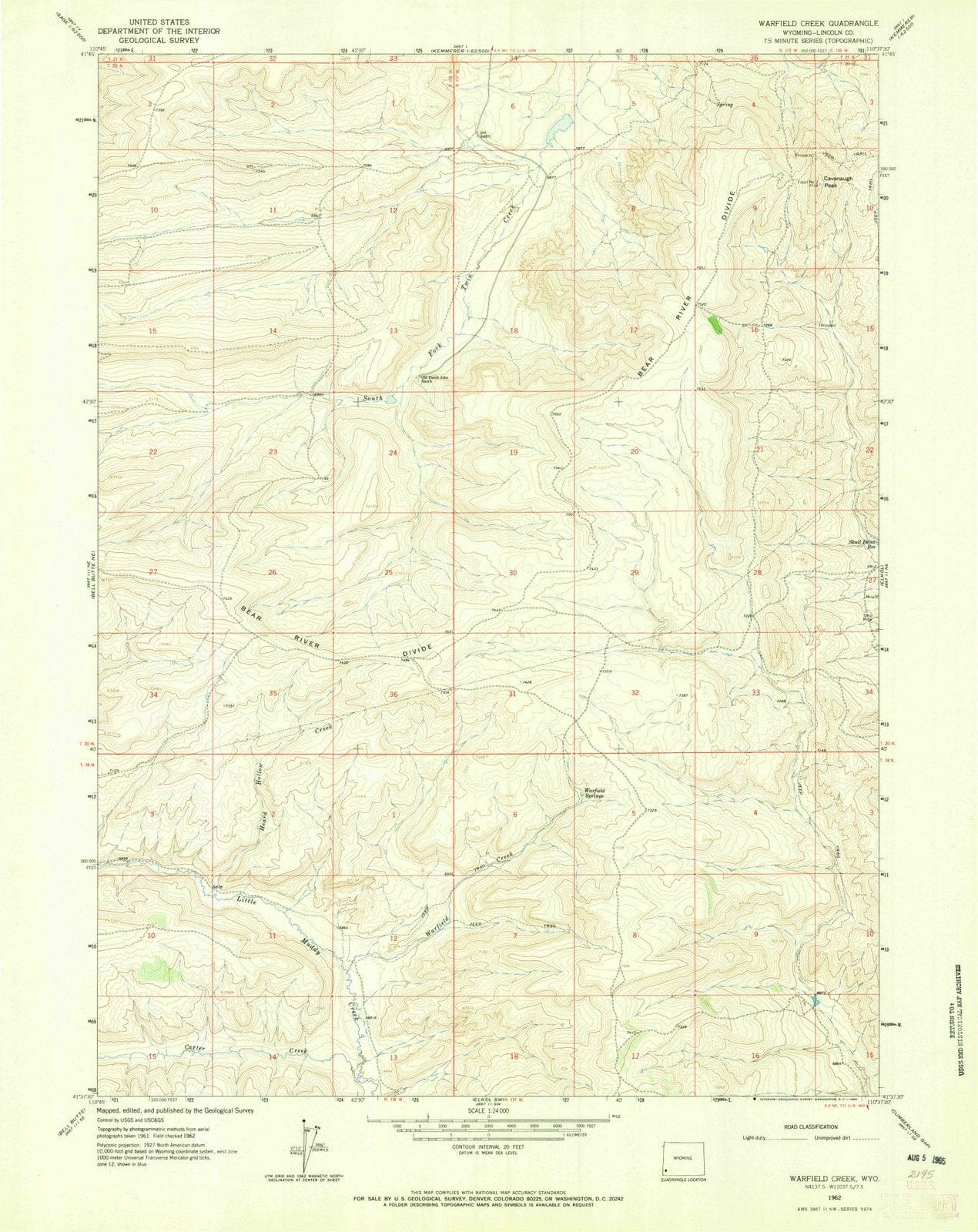 1962 Warfield Creek, WY - Wyoming - USGS Topographic Map
