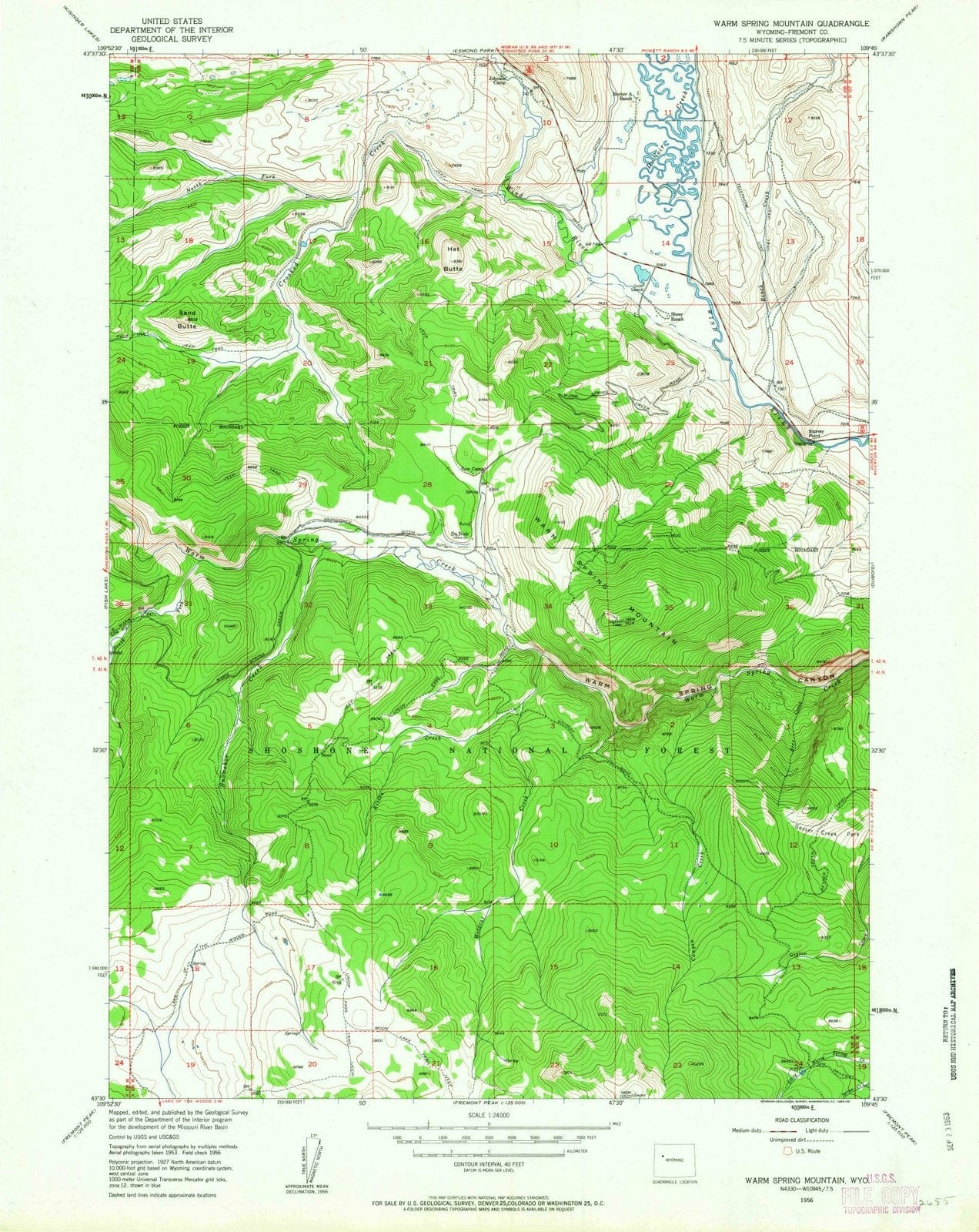 1956 Warm Spring Mountain, WY - Wyoming - USGS Topographic Map