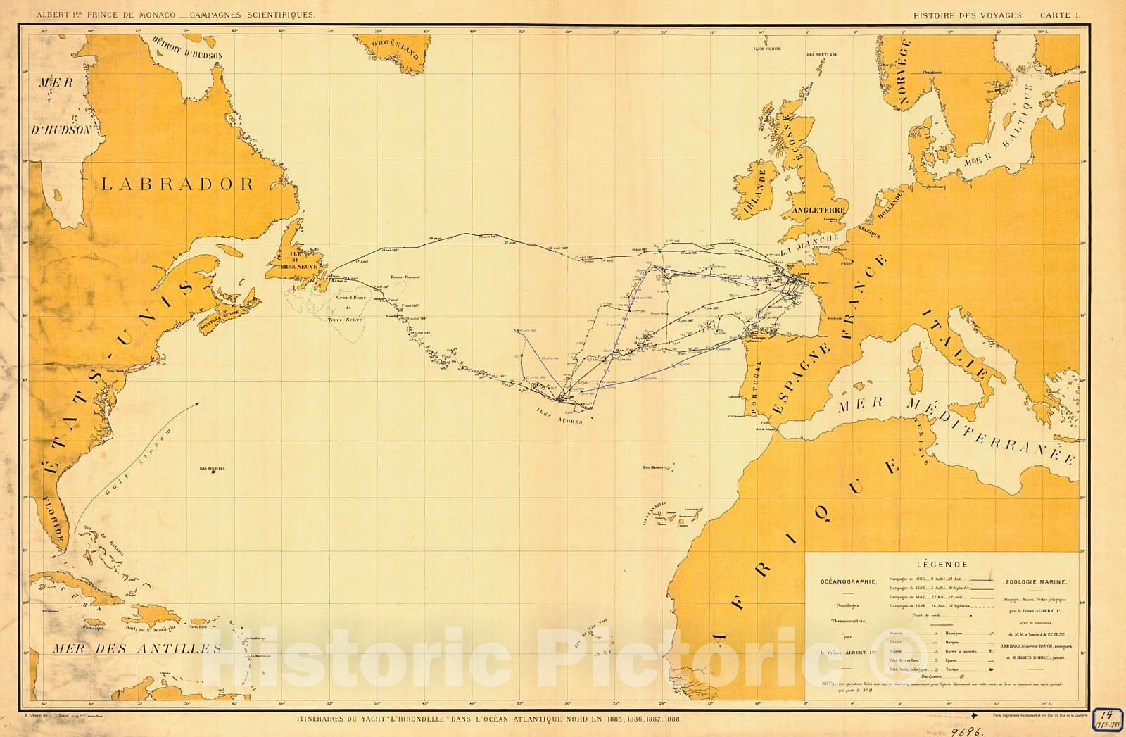 Historic Nautical Map - Histoire Des Voyages Carte I, 1885 NOAA Cartographic - Vintage Wall Art
