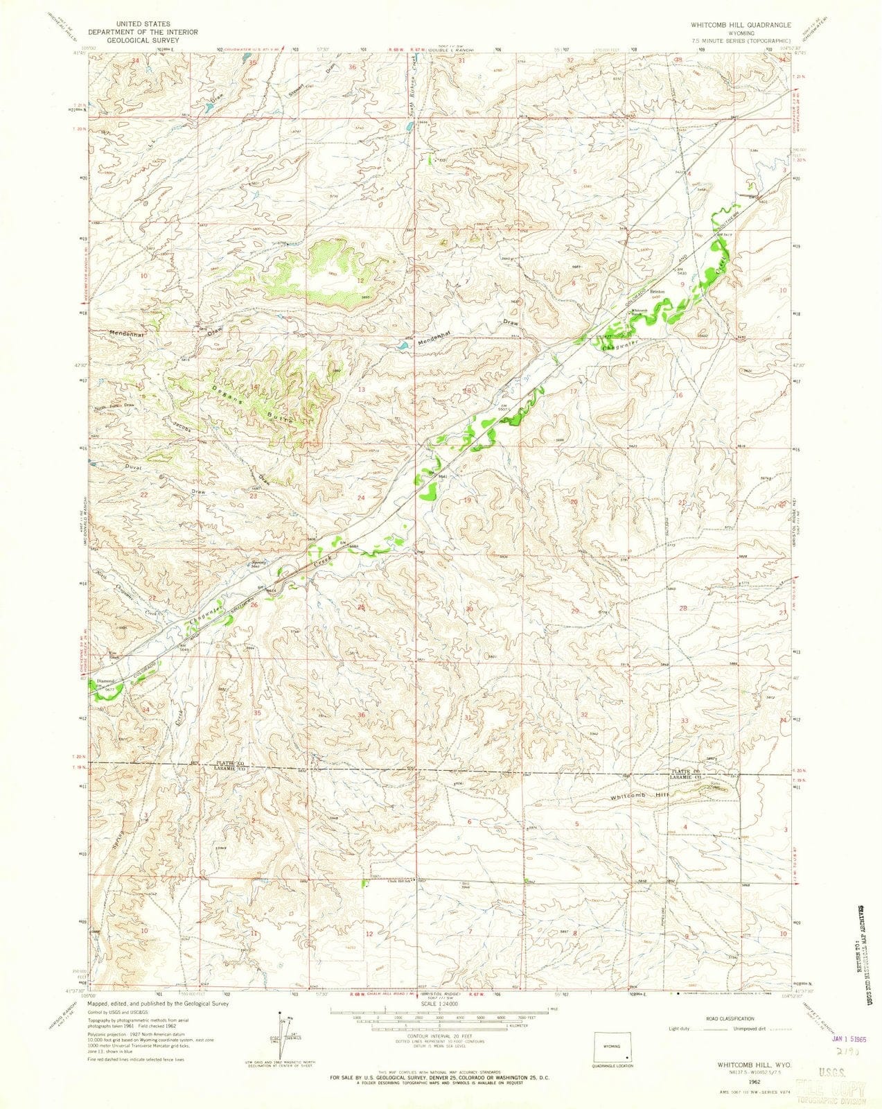 1962 Whitcomb Hill, WY - Wyoming - USGS Topographic Map