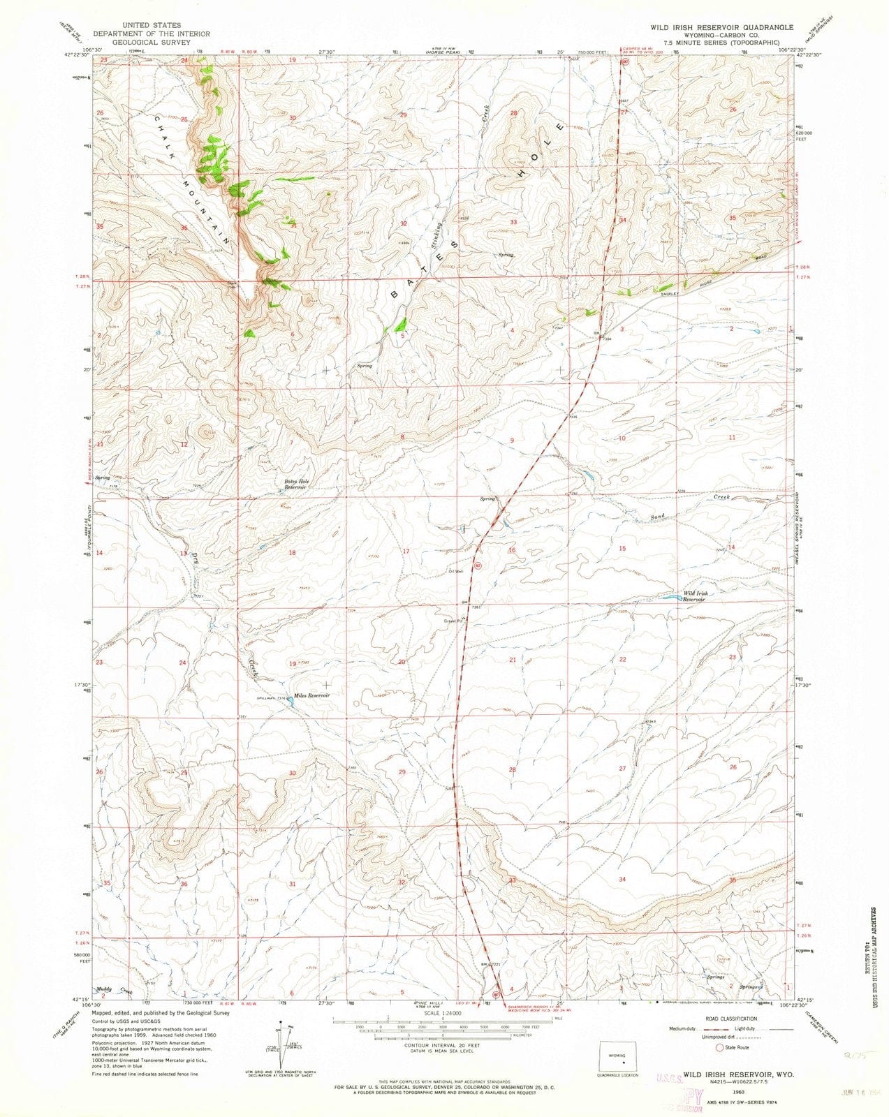 1960 Wild Irish Reservoir, WY - Wyoming - USGS Topographic Map