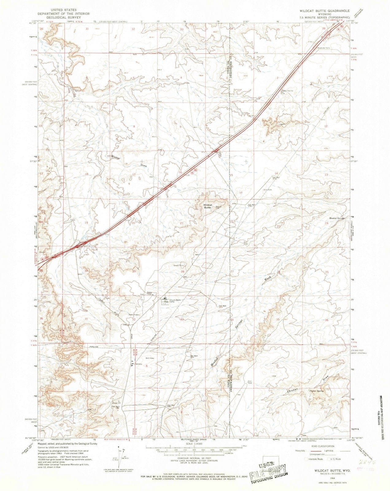 1964 Wildcat Butte, WY - Wyoming - USGS Topographic Map