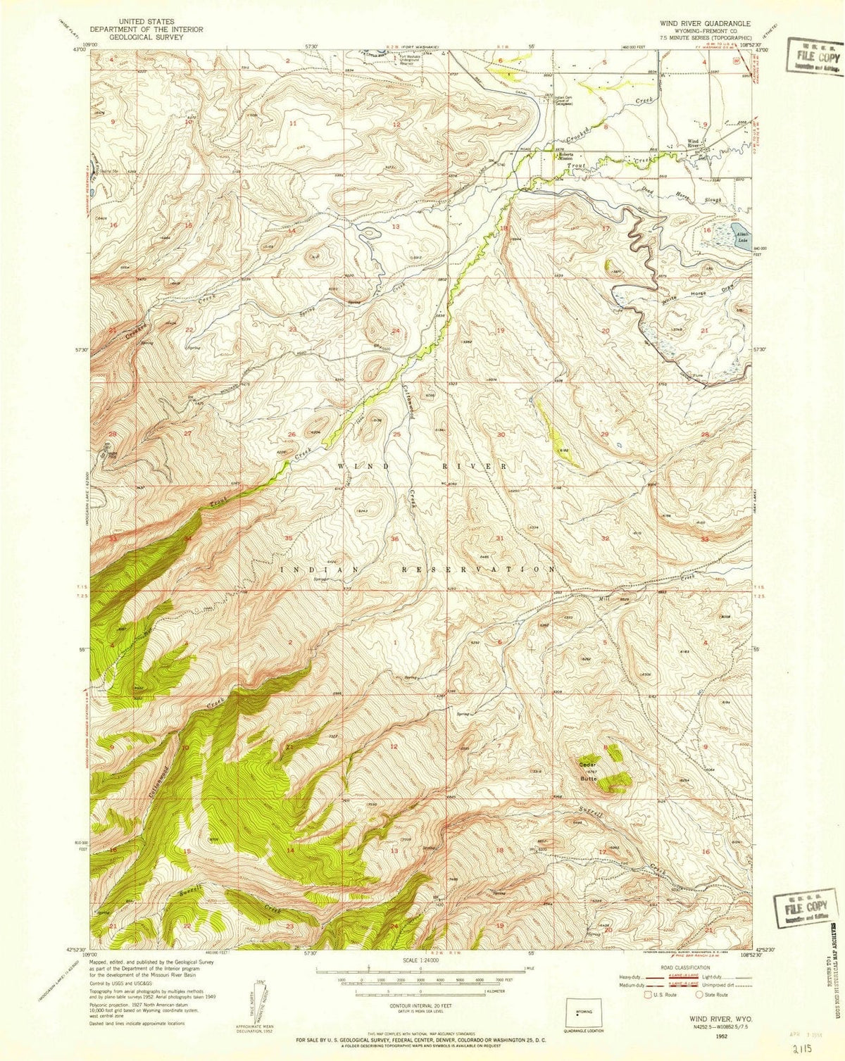 1952 Wind River, WY - Wyoming - USGS Topographic Map
