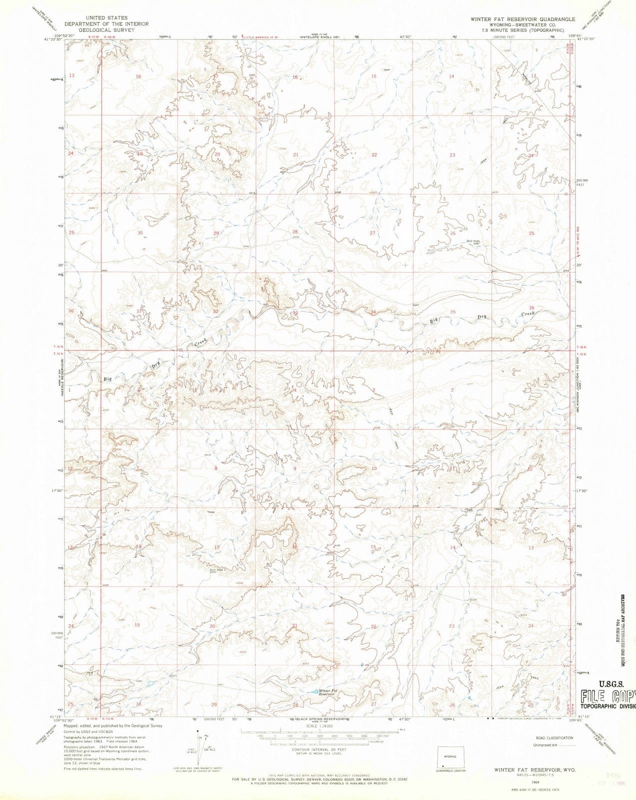 1964 Winter Fat Reservoir, WY - Wyoming - USGS Topographic Map