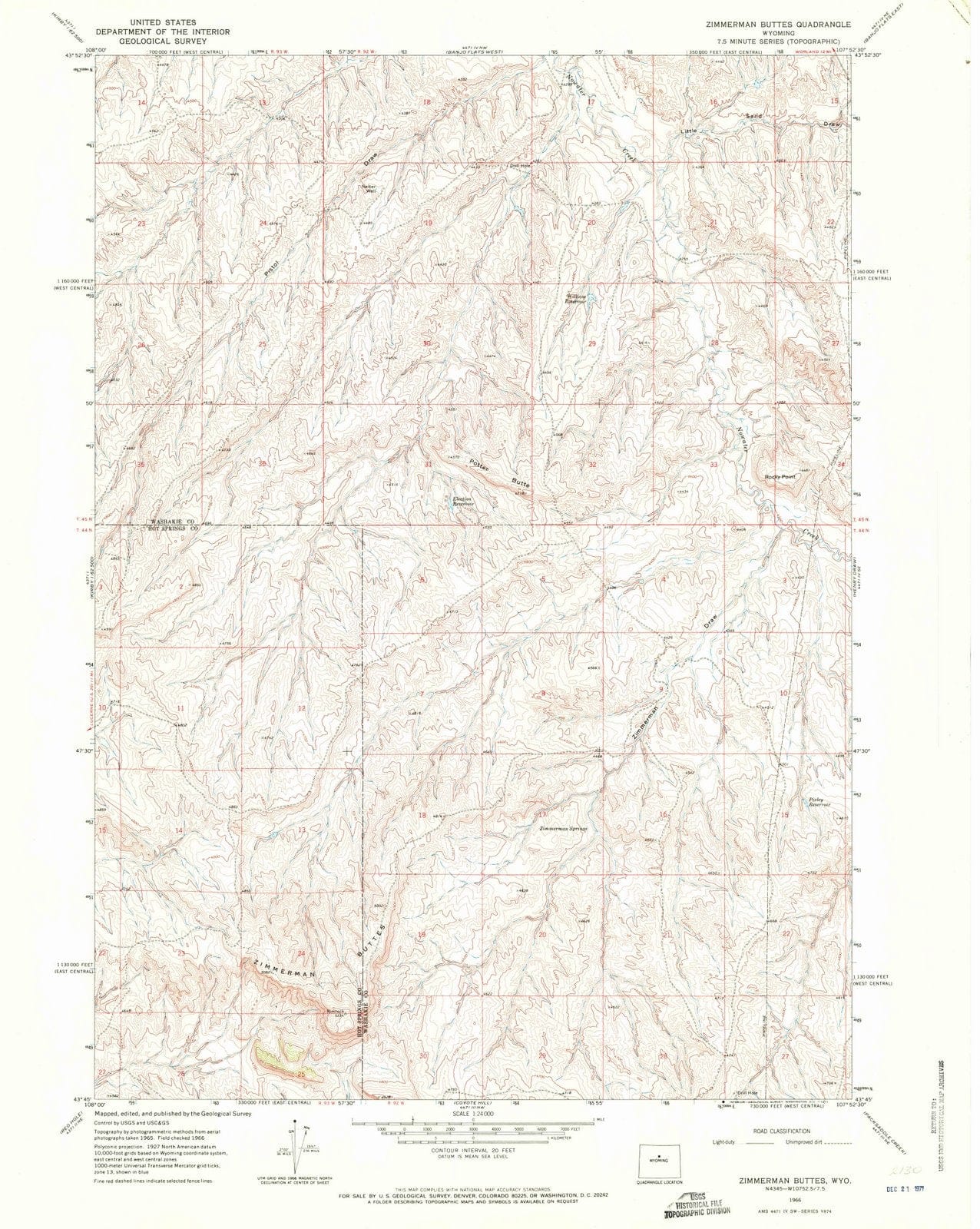 1966 Zimmerman Buttes, WY - Wyoming - USGS Topographic Map