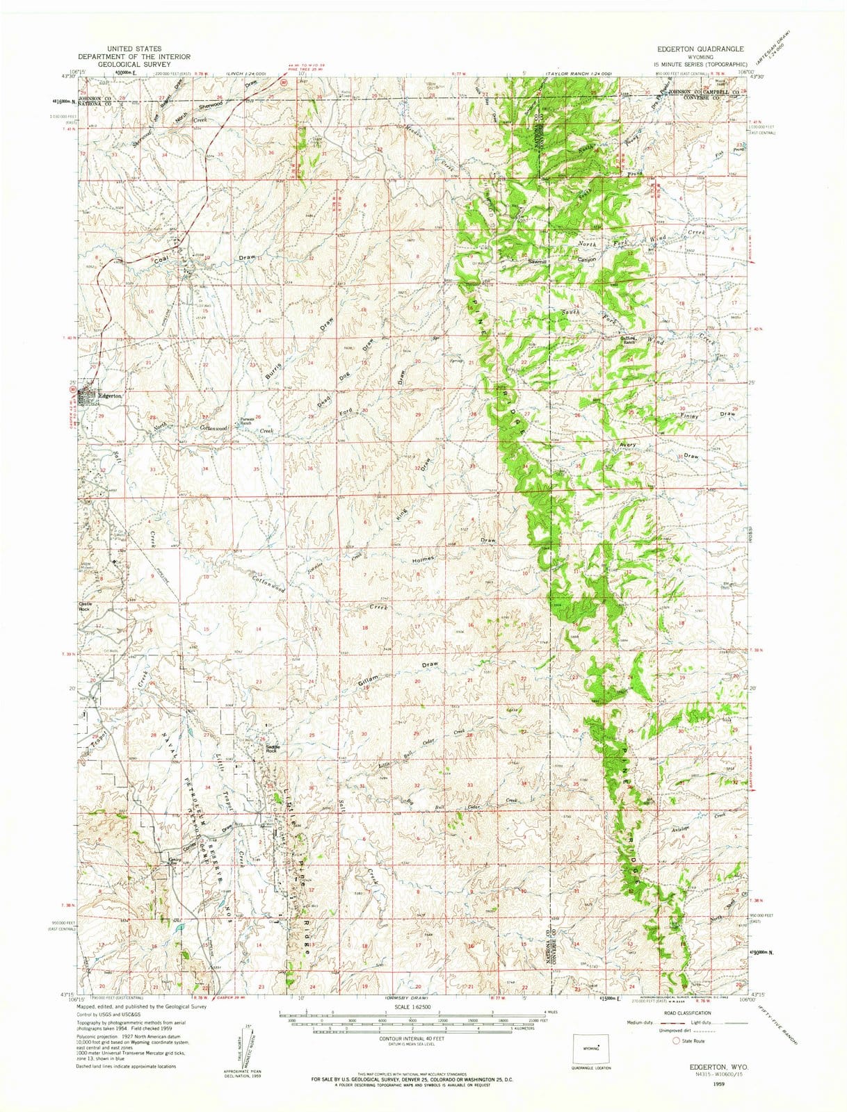 1959 Edgerton, WY - Wyoming - USGS Topographic Map