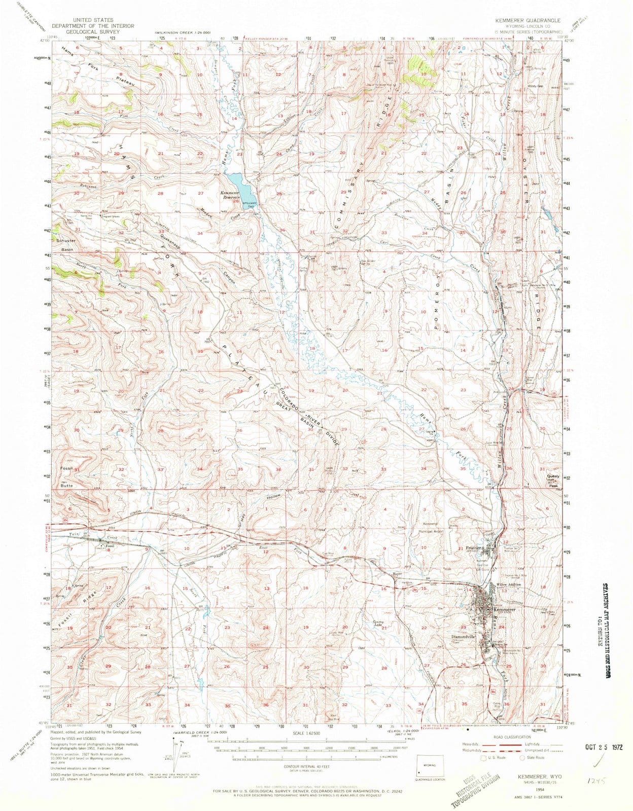 1954 Kemmerer, WY - Wyoming - USGS Topographic Map
