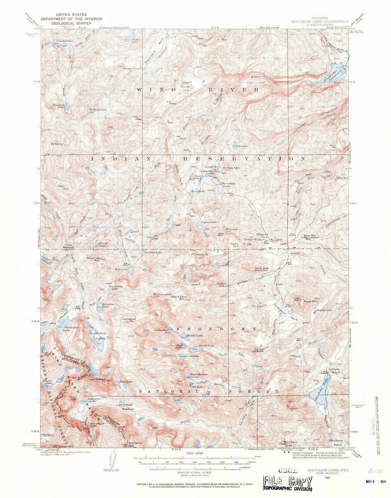 1937 Moccasin Lake, WY - Wyoming - USGS Topographic Map