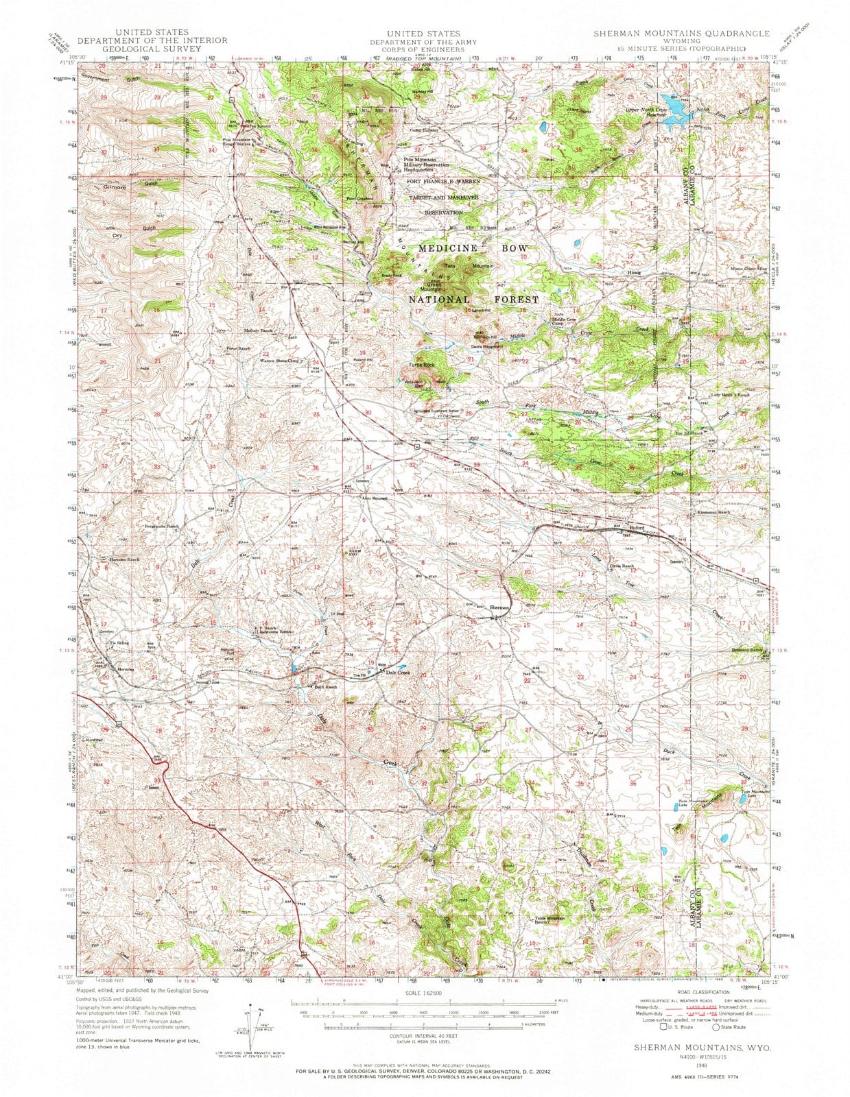 1948 Sherman Mountains, WY - Wyoming - USGS Topographic Map