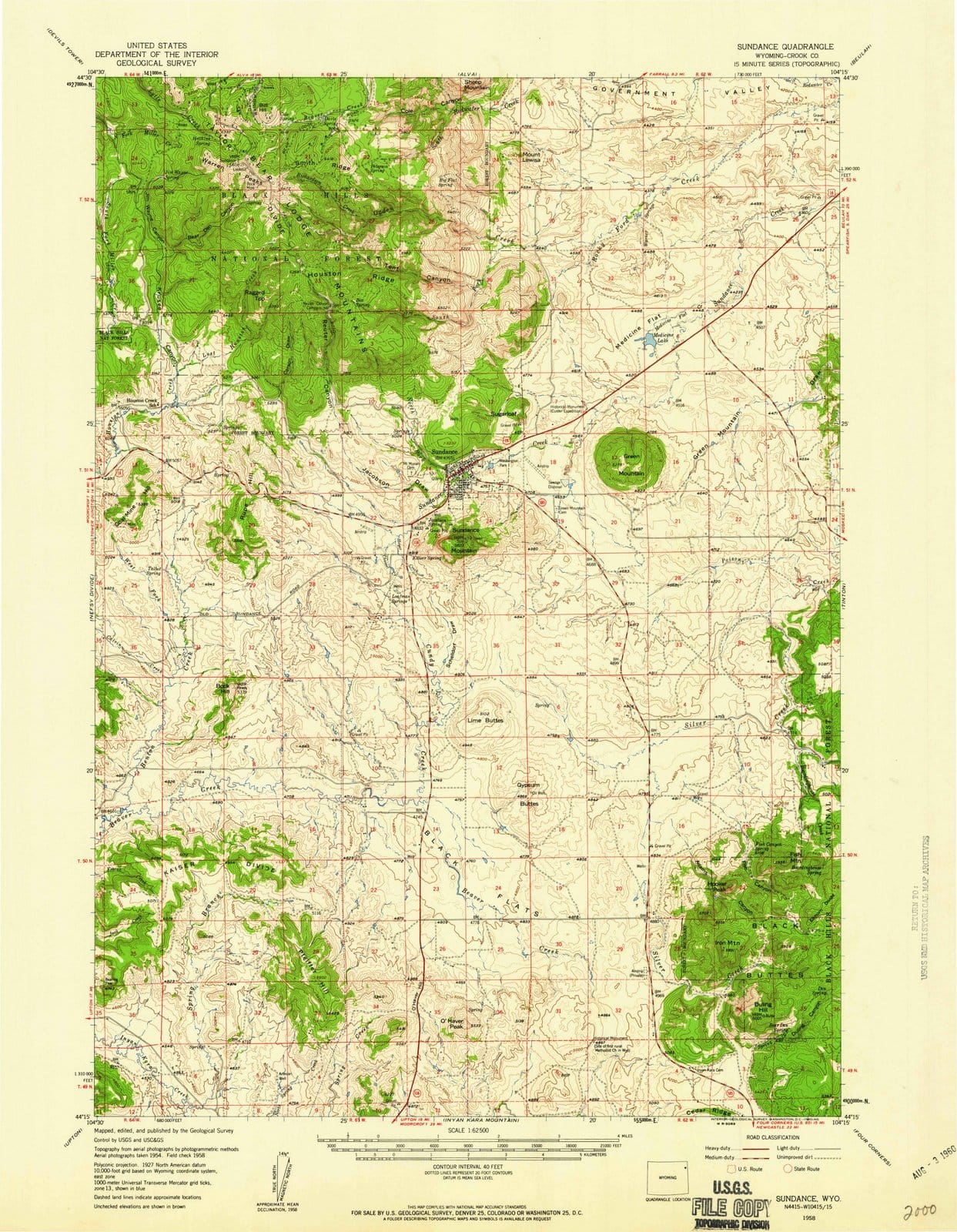 1958 Sundance, WY - Wyoming - USGS Topographic Map