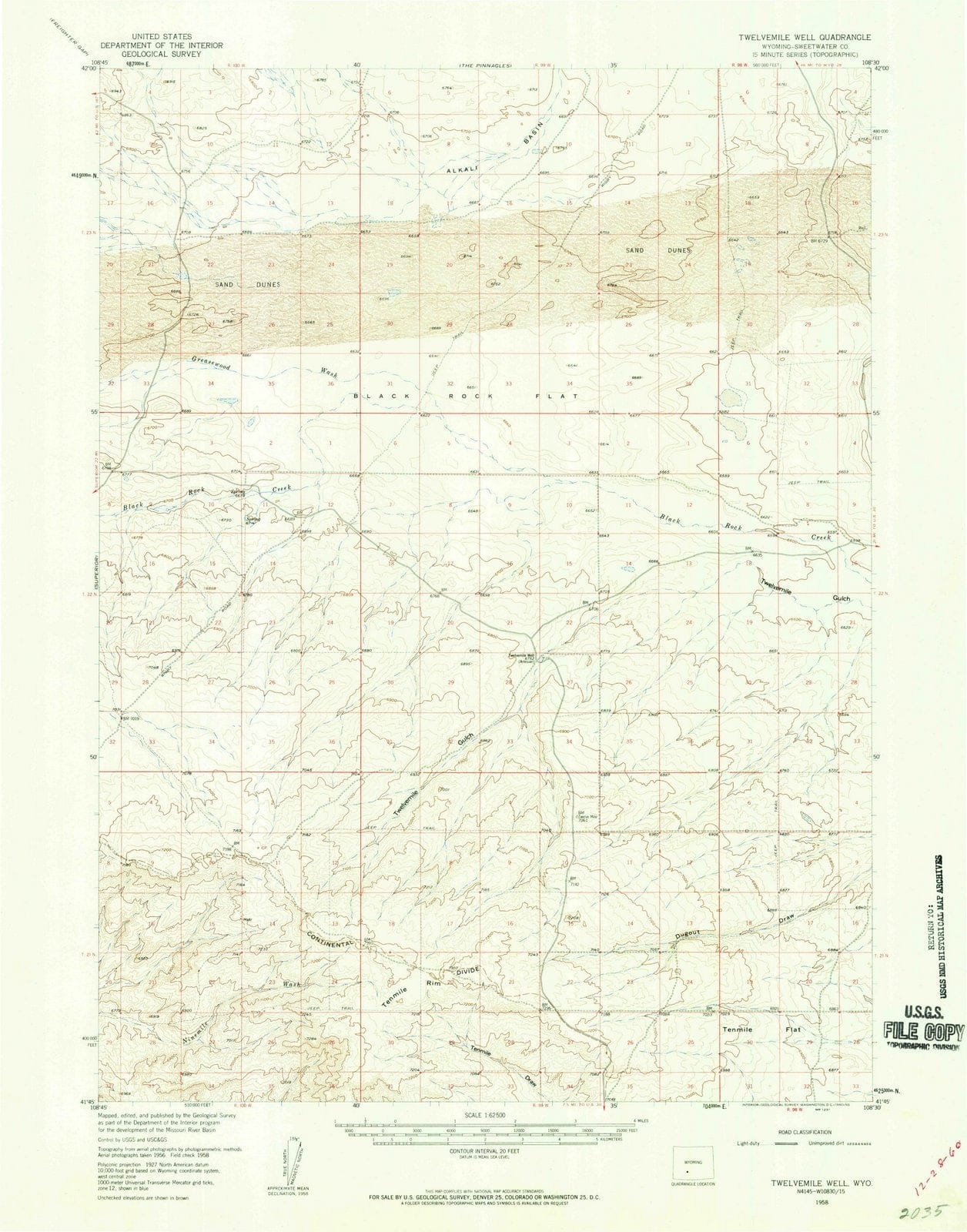 1958 Twelvemile Well, WY - Wyoming - USGS Topographic Map
