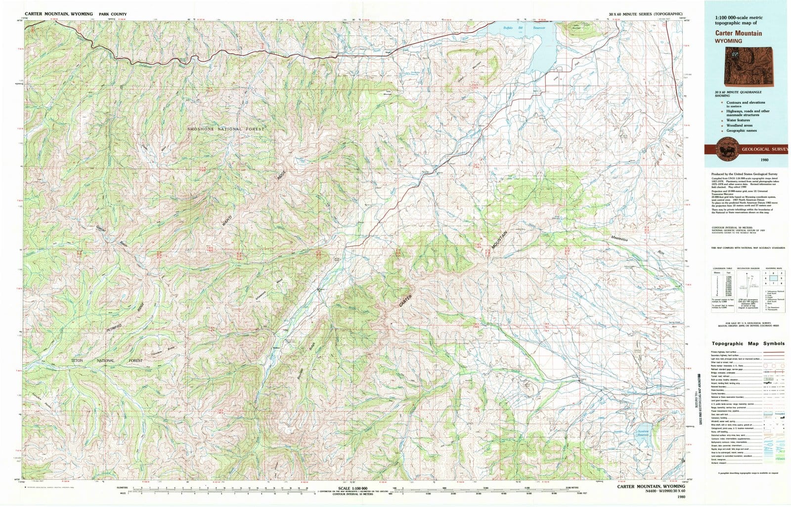 1980 Carter Mountain, WY - Wyoming - USGS Topographic Map