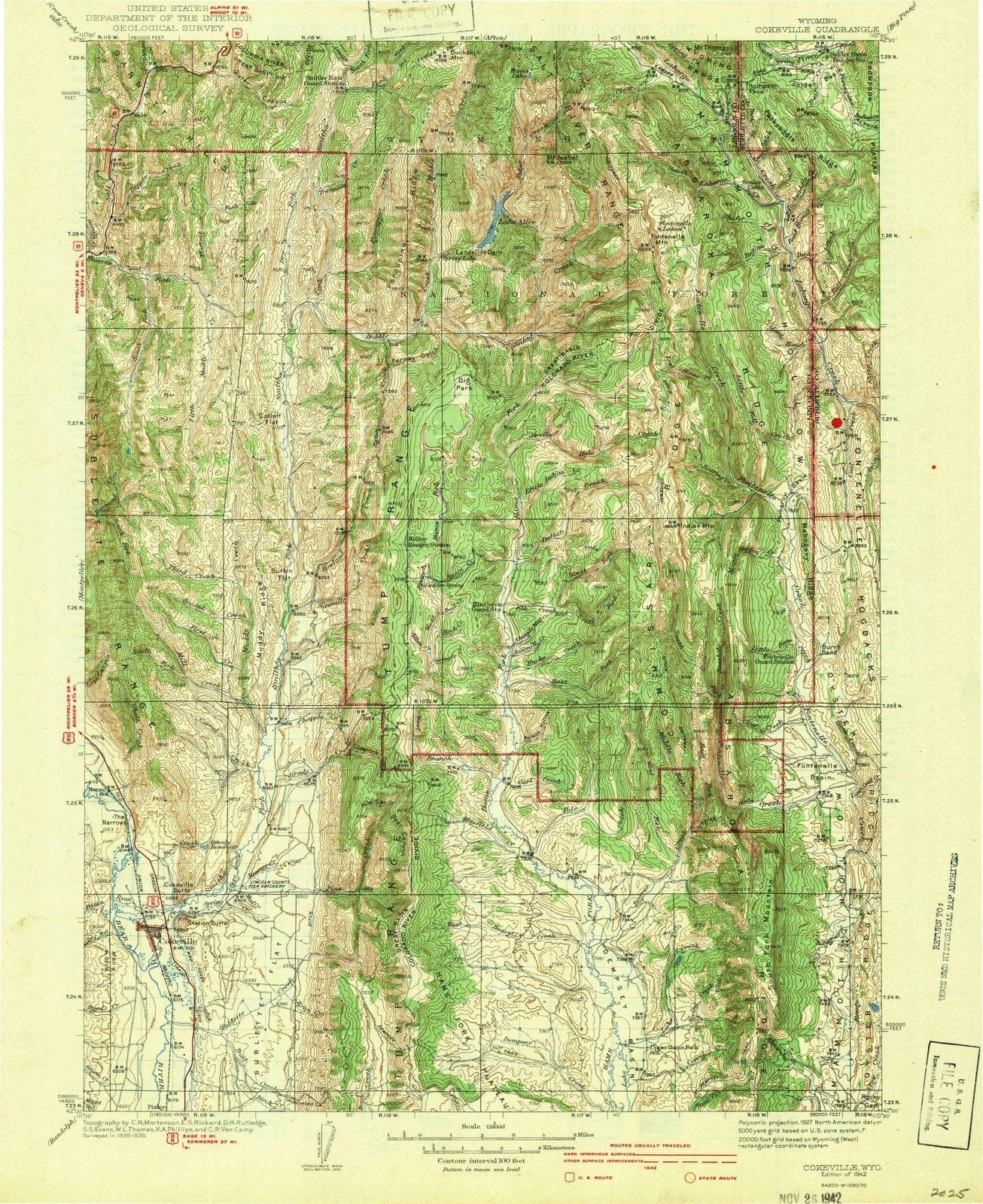 1942 Cokeville, WY - Wyoming - USGS Topographic Map