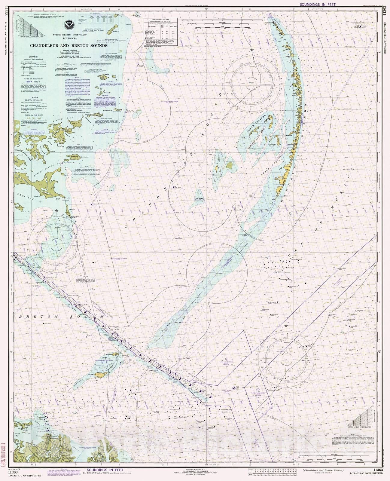 Historic Nautical Map - Chandeleur And Breton Sounds, 1979 NOAA Chart - Louisiana (LA) - Vintage Wall Art