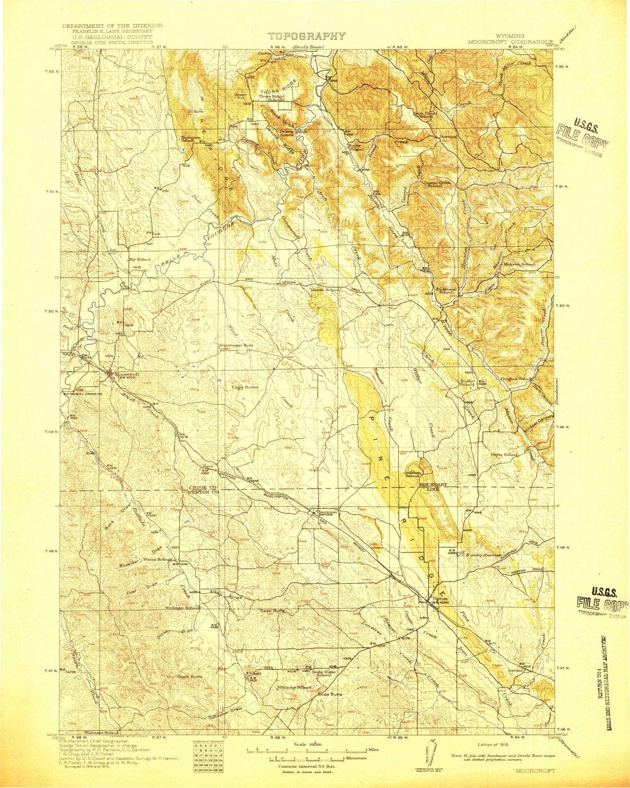 1918 Moorcroft, WY - Wyoming - USGS Topographic Map v2