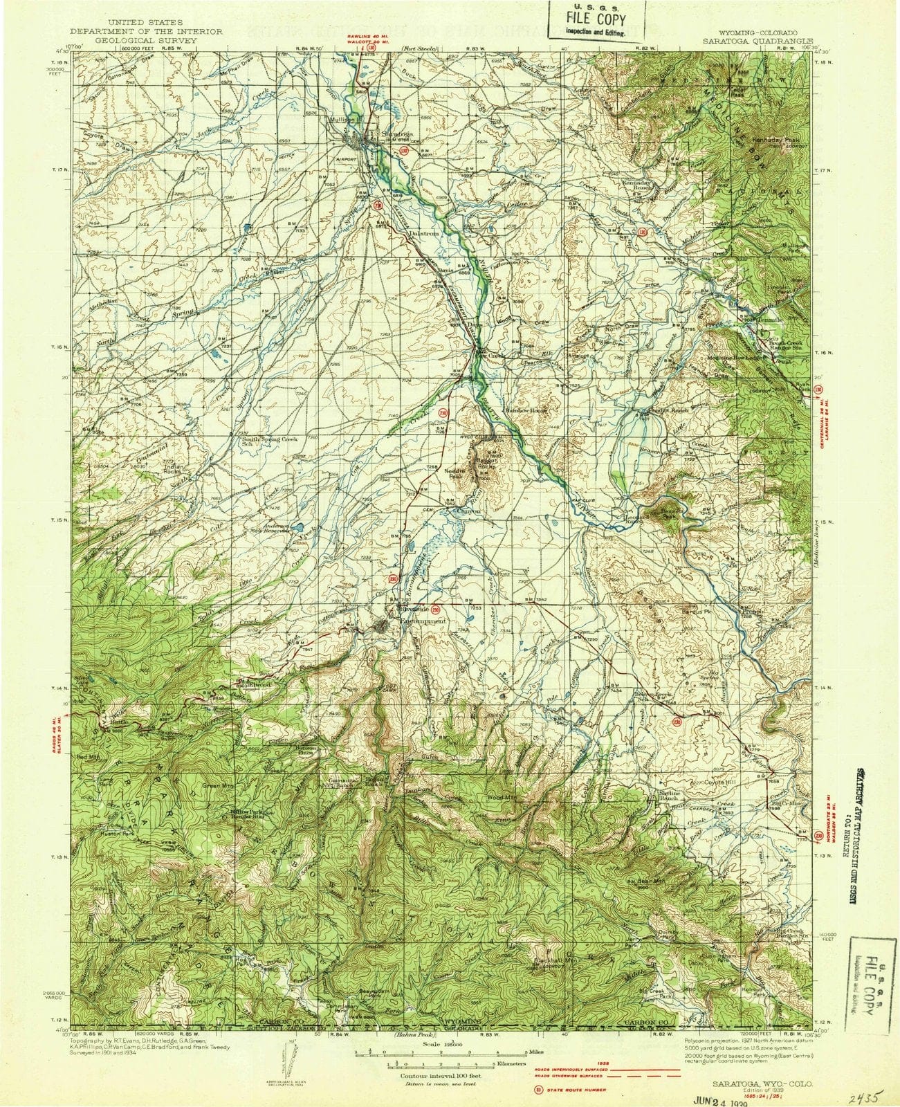 1939 Saratoga, WY - Wyoming - USGS Topographic Map