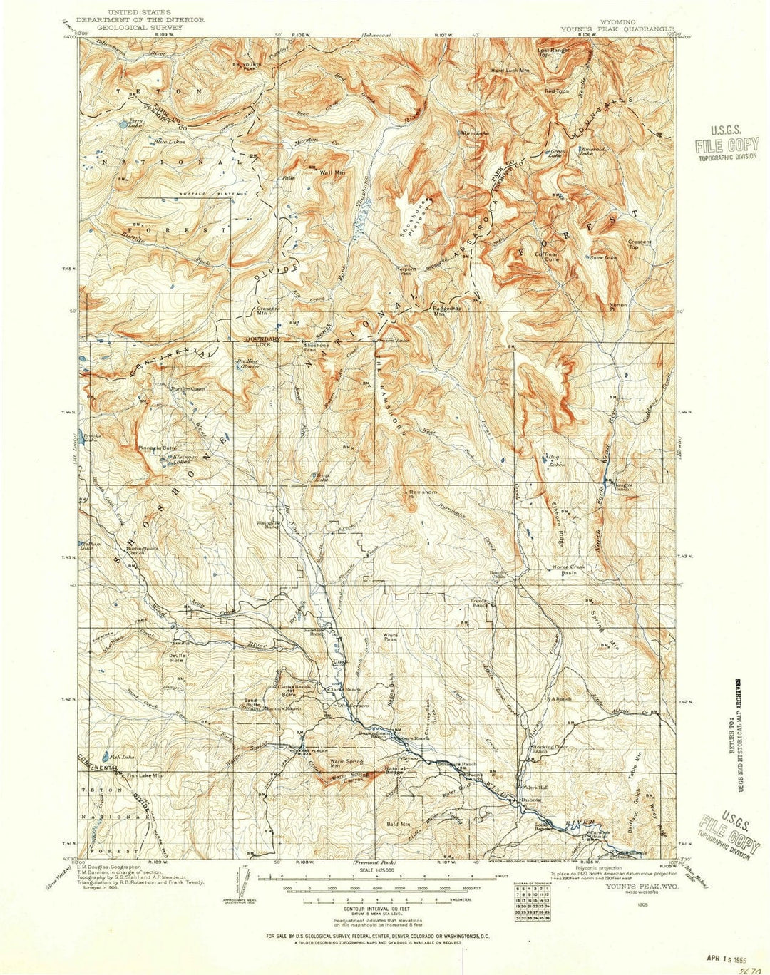 1905 Younts Peak, WY - Wyoming - USGS Topographic Map
