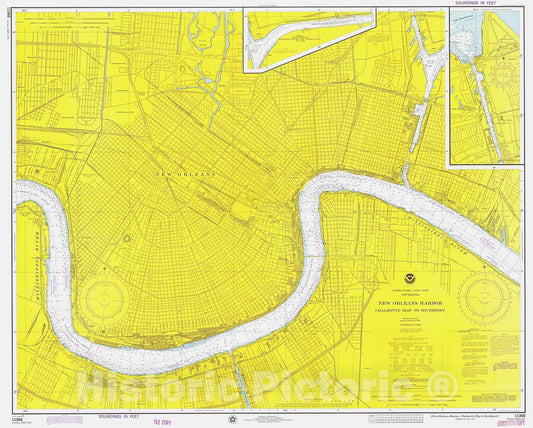 Historic Nautical Map - New Orleans Harbor Chalmette Slip To Southport, 1975 NOAA Chart - Louisiana (LA) - Vintage Wall Art