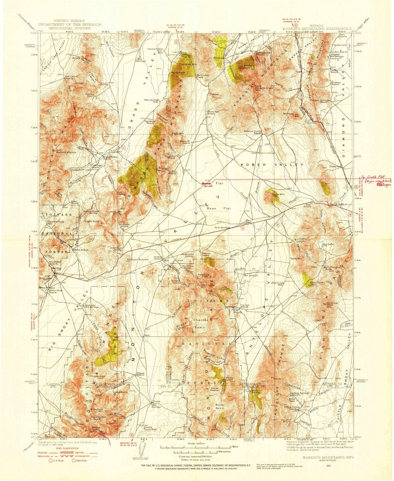 1926 Roberts Mountains, NV - Nevada - USGS Topographic Map