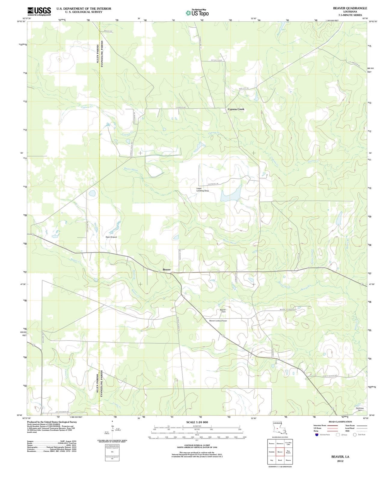 2012 Beaver, LA - Louisiana - USGS Topographic Map