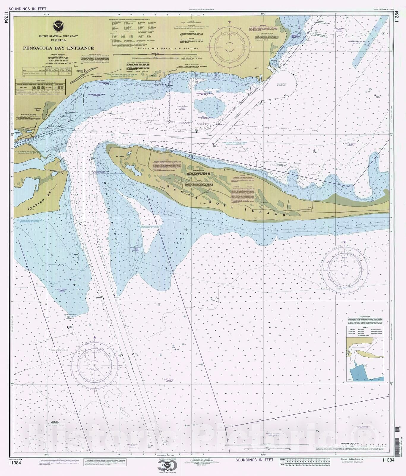 Historic Nautical Map - Pensacola Bay Entrance, 2000 NOAA Chart - Florida (FL) - Vintage Wall Art