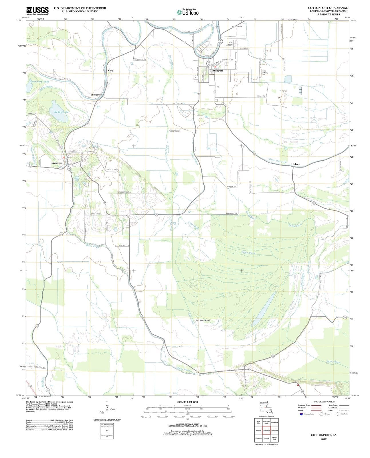 2012 Cottonport, LA - Louisiana - USGS Topographic Map