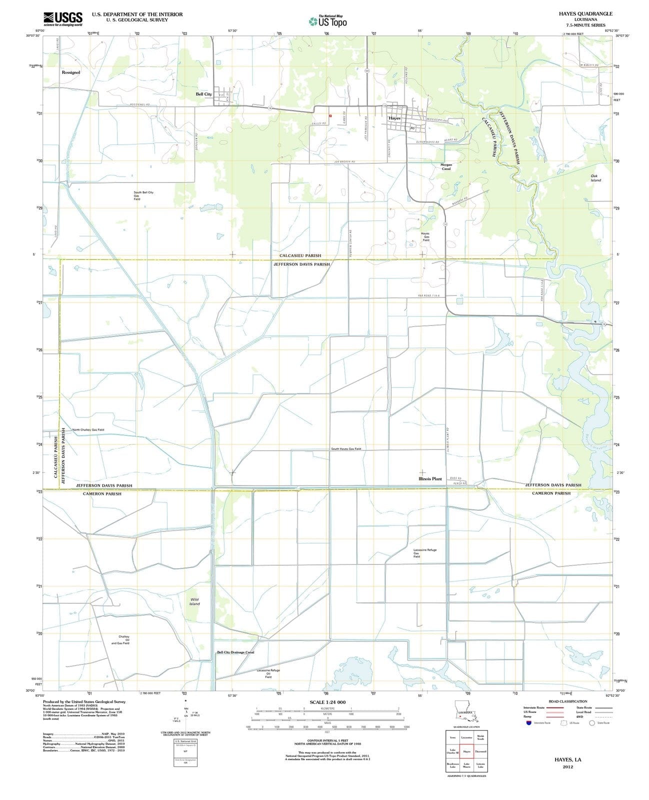 2012 Hayes, LA - Louisiana - USGS Topographic Map