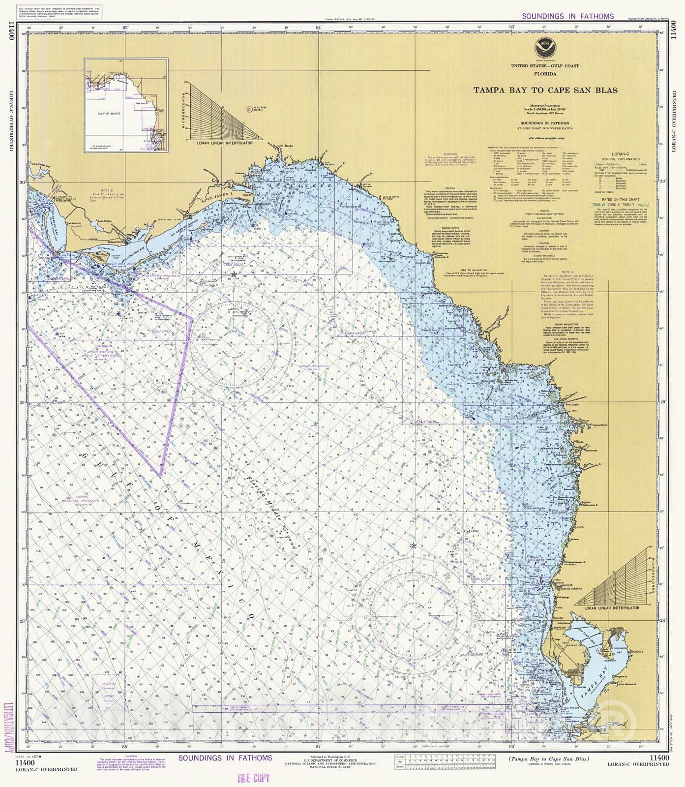 Historic Nautical Map - Tampa Bay To Cape San Blas, 1982 NOAA Chart - Florida (FL) - Vintage Wall Art
