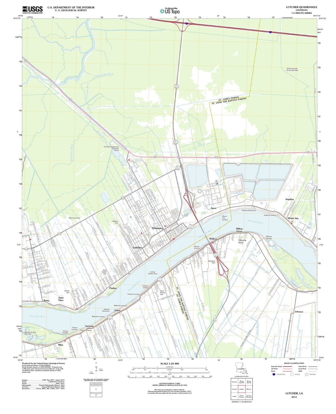 2012 Lutcher, LA - Louisiana - USGS Topographic Map