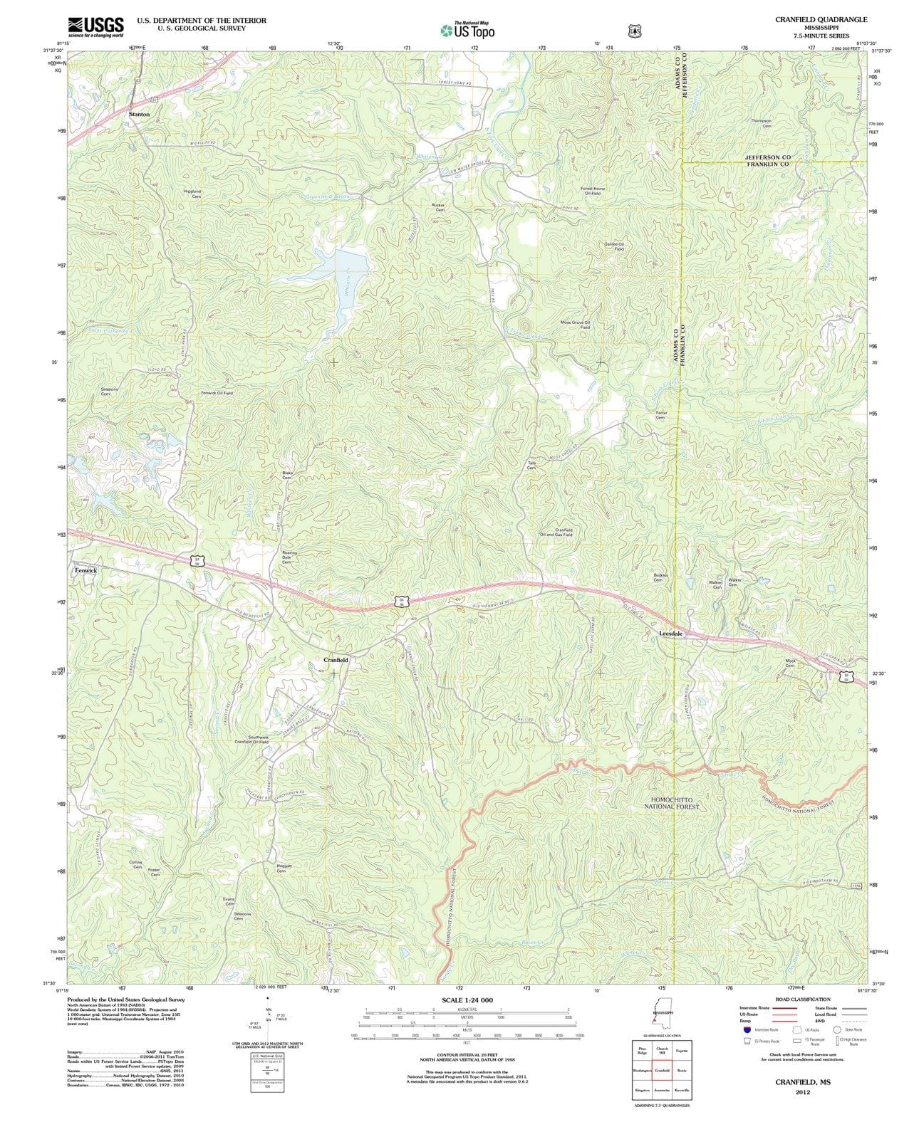 2012 Cranfield, MS - Mississippi - USGS Topographic Map