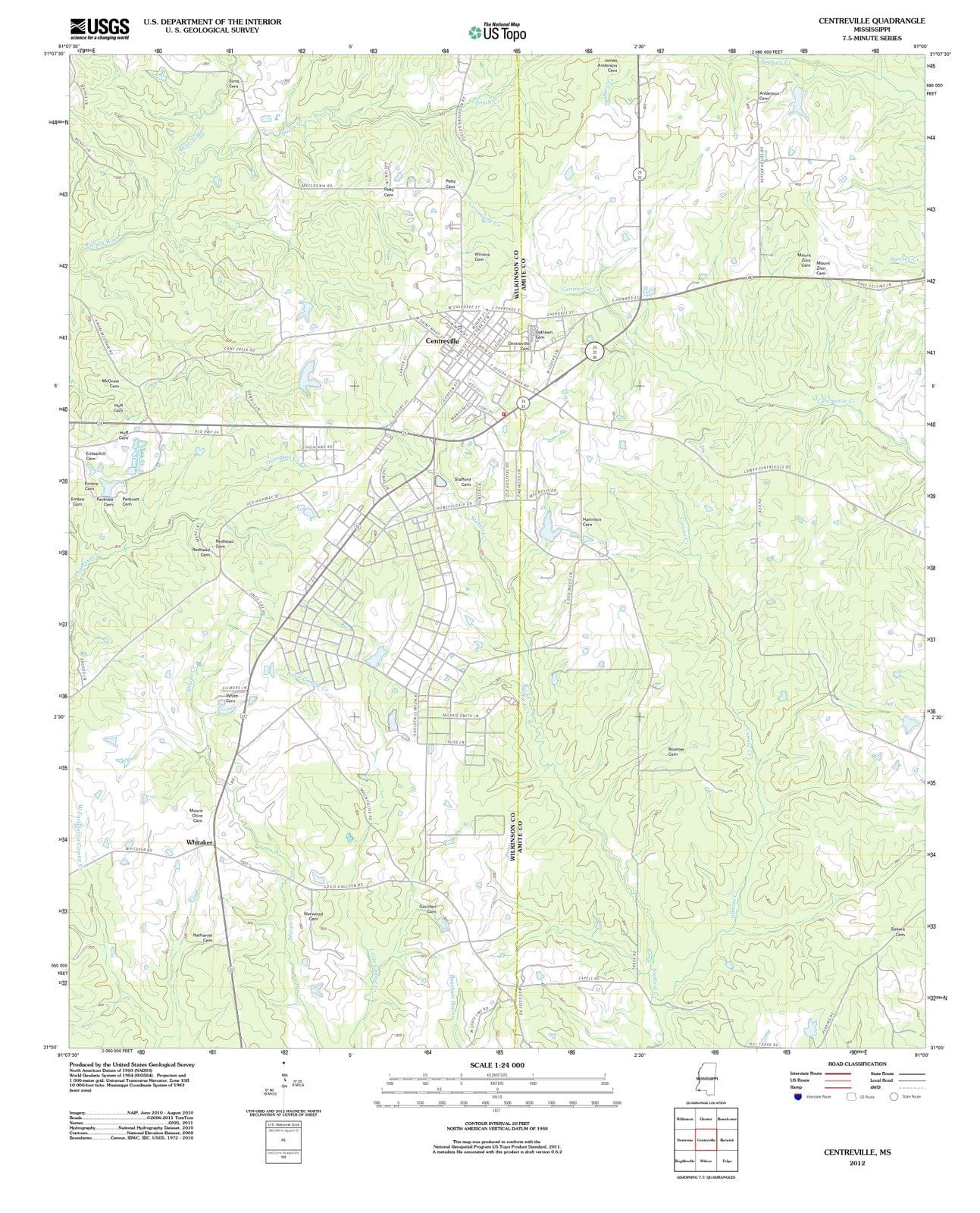2012 Centreville, MS - Mississippi - USGS Topographic Map