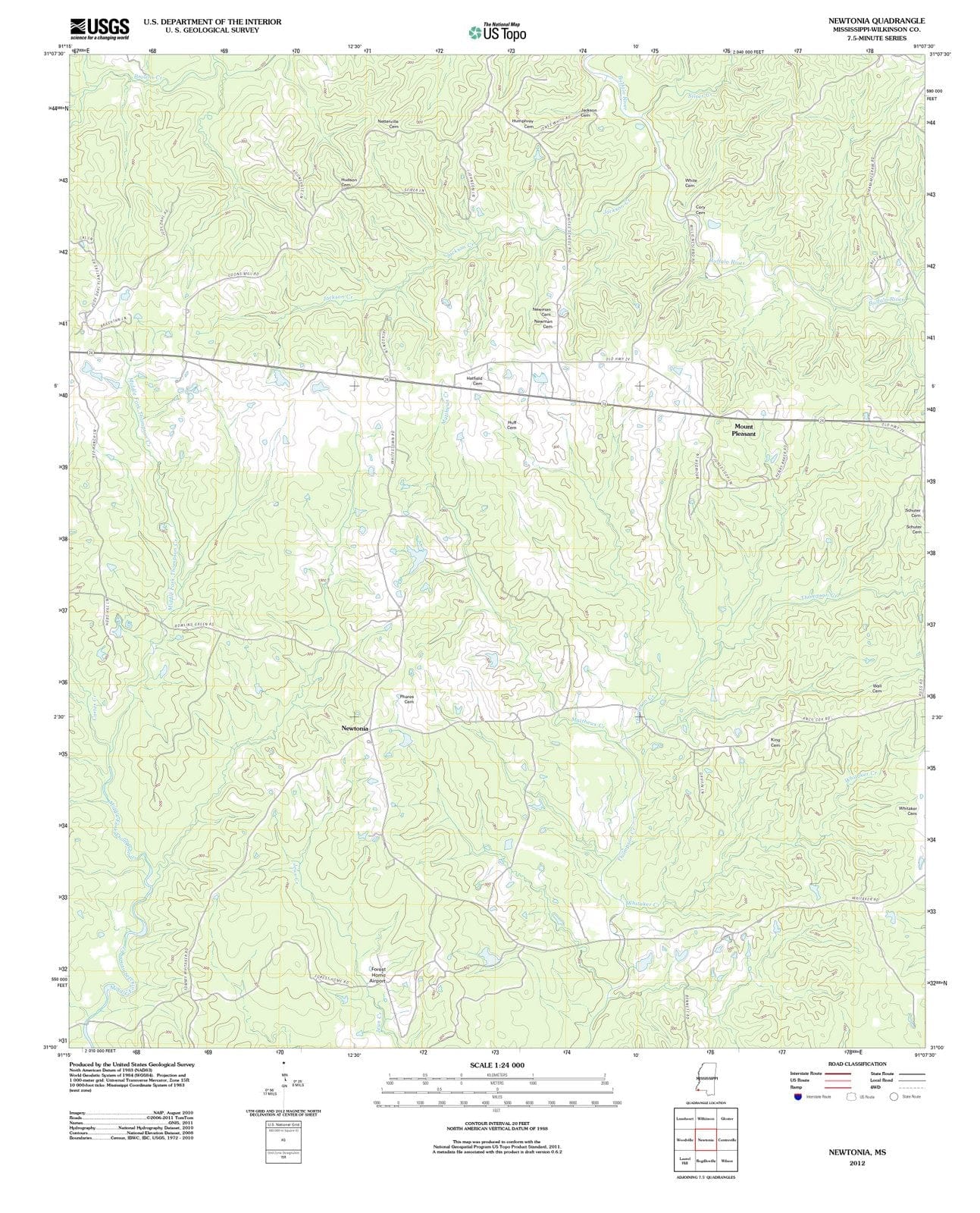 2012 Newtonia, MS - Mississippi - USGS Topographic Map
