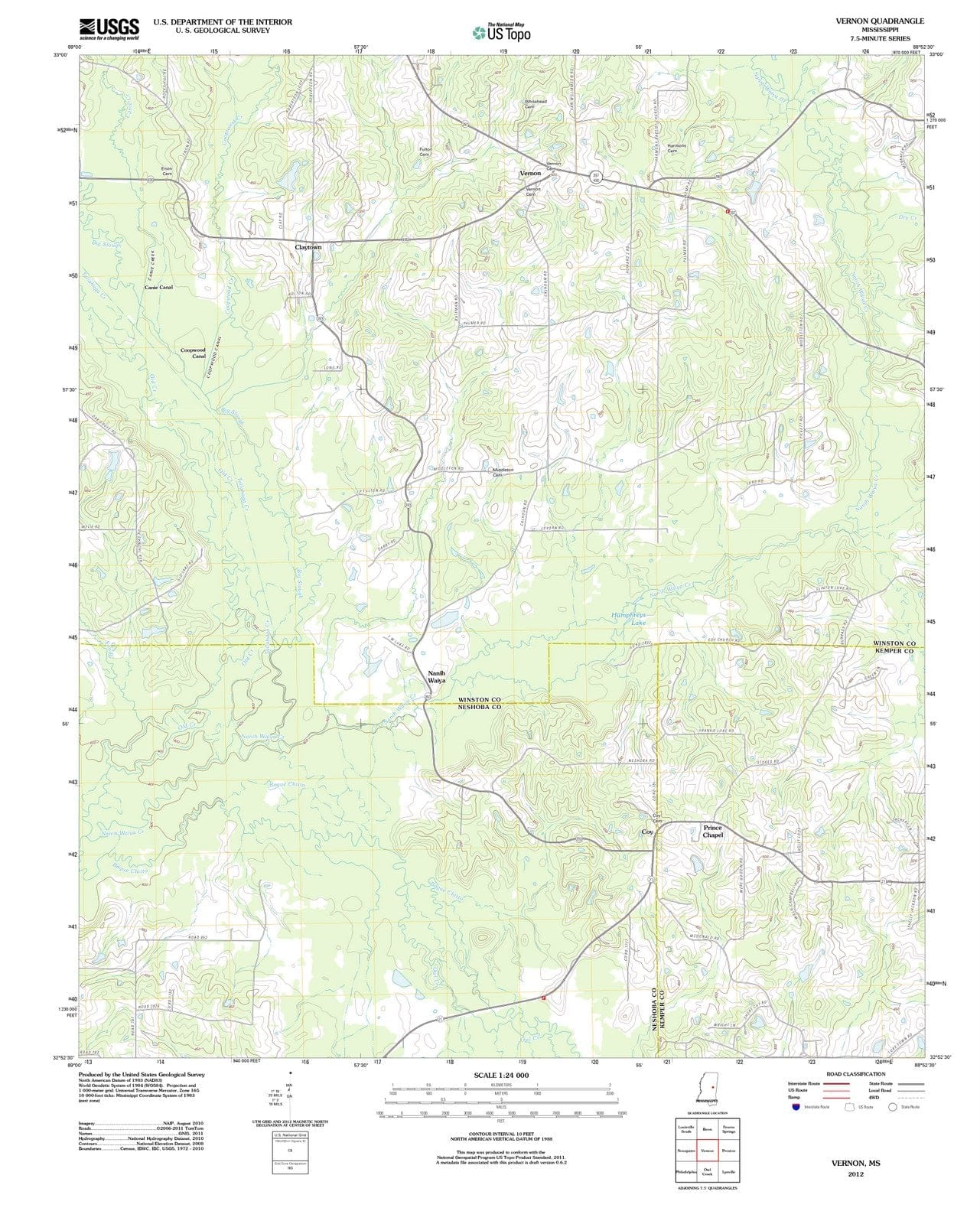 2012 Vernon, MS - Mississippi - USGS Topographic Map