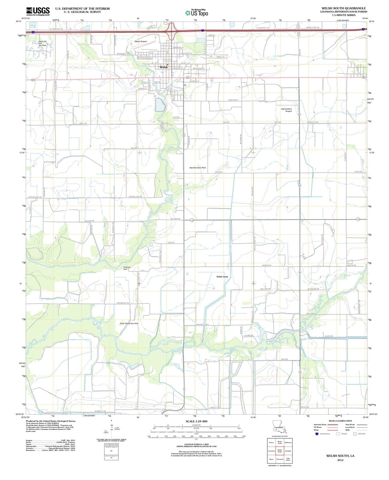 2012 Welsh South, LA - Louisiana - USGS Topographic Map