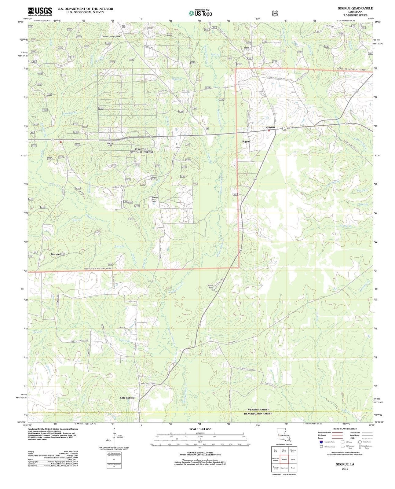 2012 Sugrue, LA - Louisiana - USGS Topographic Map